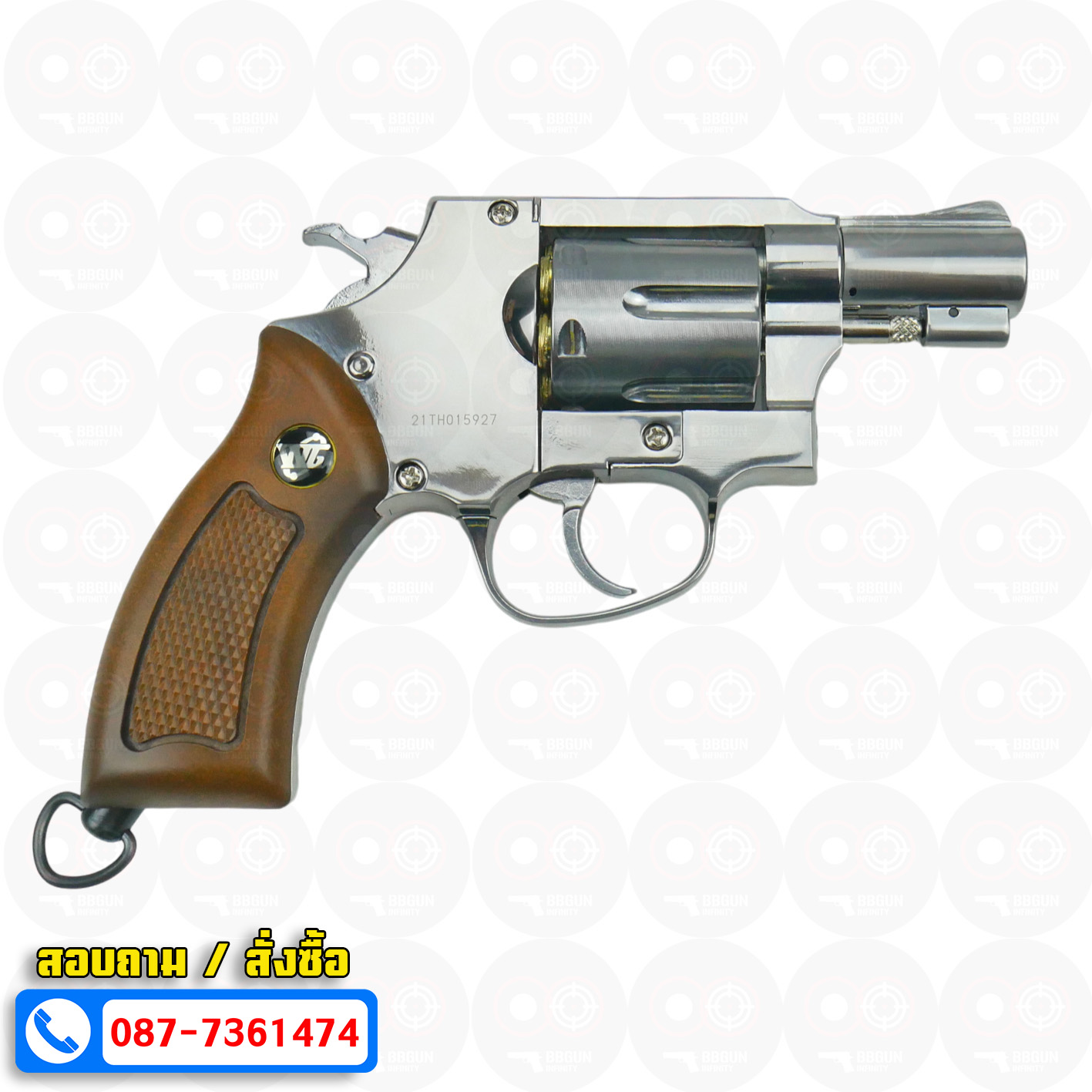 Win gun 733 ขนาดลำกล้อง 2 นิ้ว(สีเงิน ด้ามน้ำตาล) บีบีกันลูกโม่ 2" BB GUN