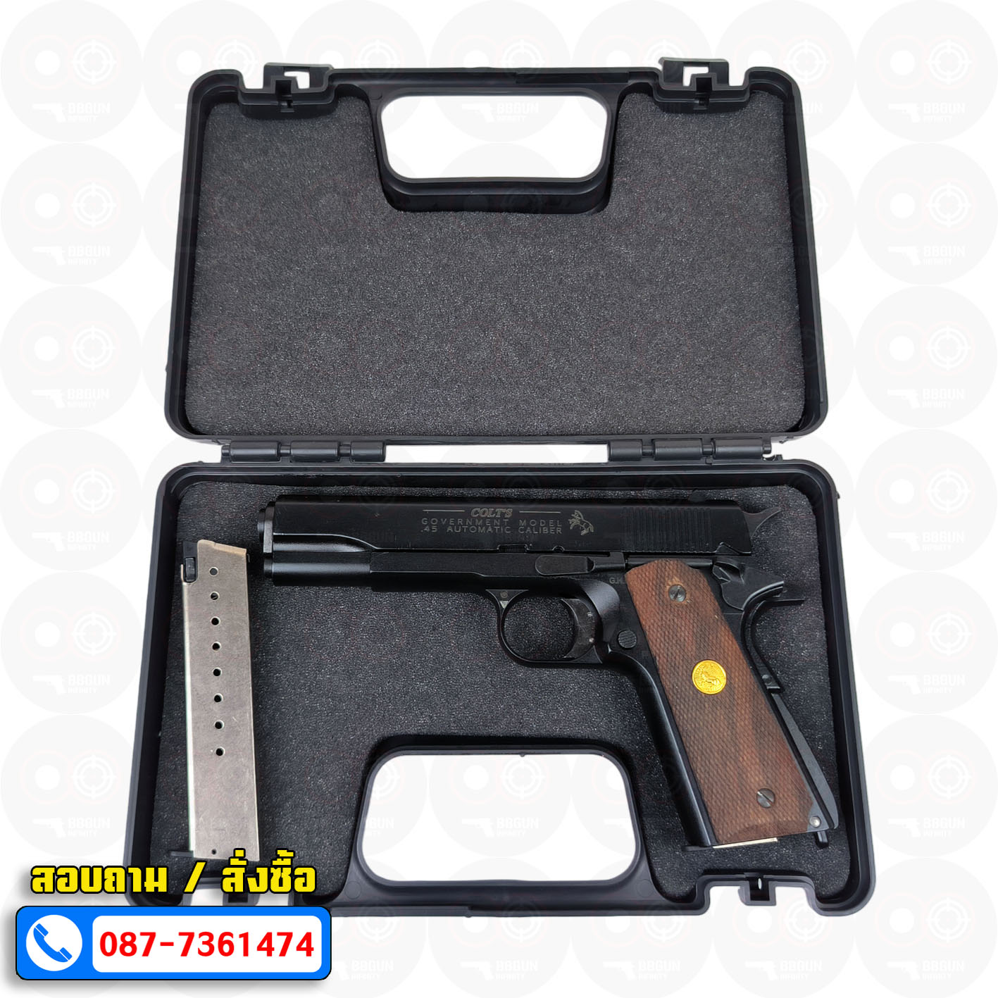 แบลงค์กัน AKSA Colt's Government Model .45 Automatic Caliber 100 Years สีดำ กริปไม้ (2 แม็กกาซีน) BLANK GUN