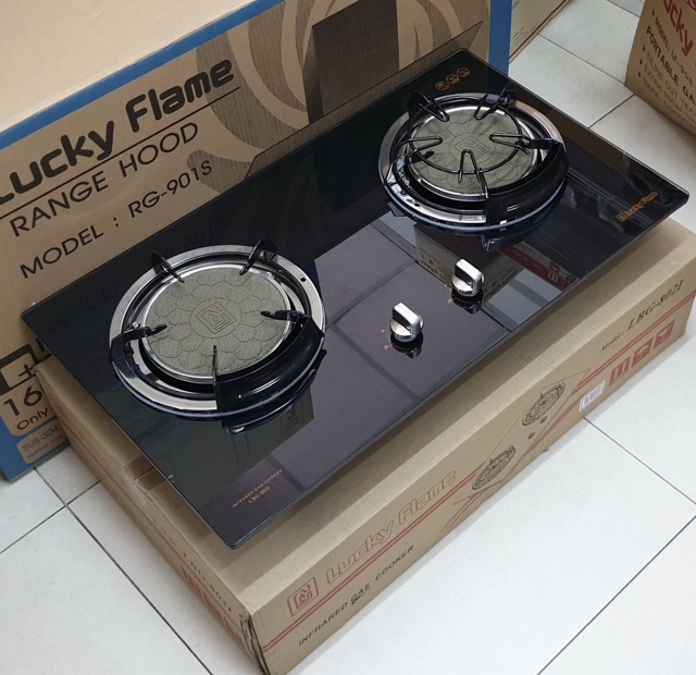LUCKY FLAME เตาฝัง รุ่น LBG-802I หัวอินฟราเรด หน้ากระจก (เลือกหัวปรับได้)