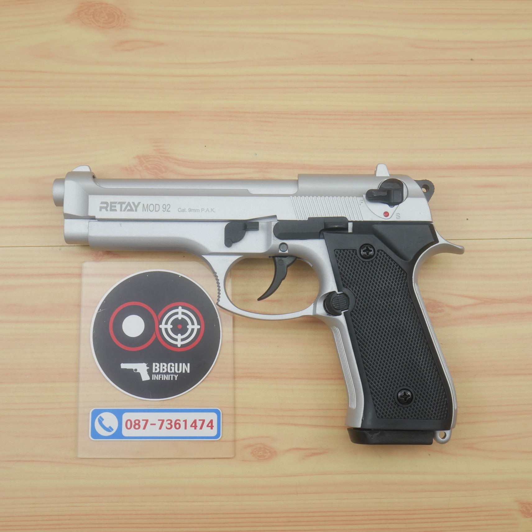 แบลงค์กัน Retay MOD 92 สีเงินด้าน Chrome Blank Gun Beretta MOD 92 รีเท บาเร็ตต้า เอ็ม 92
