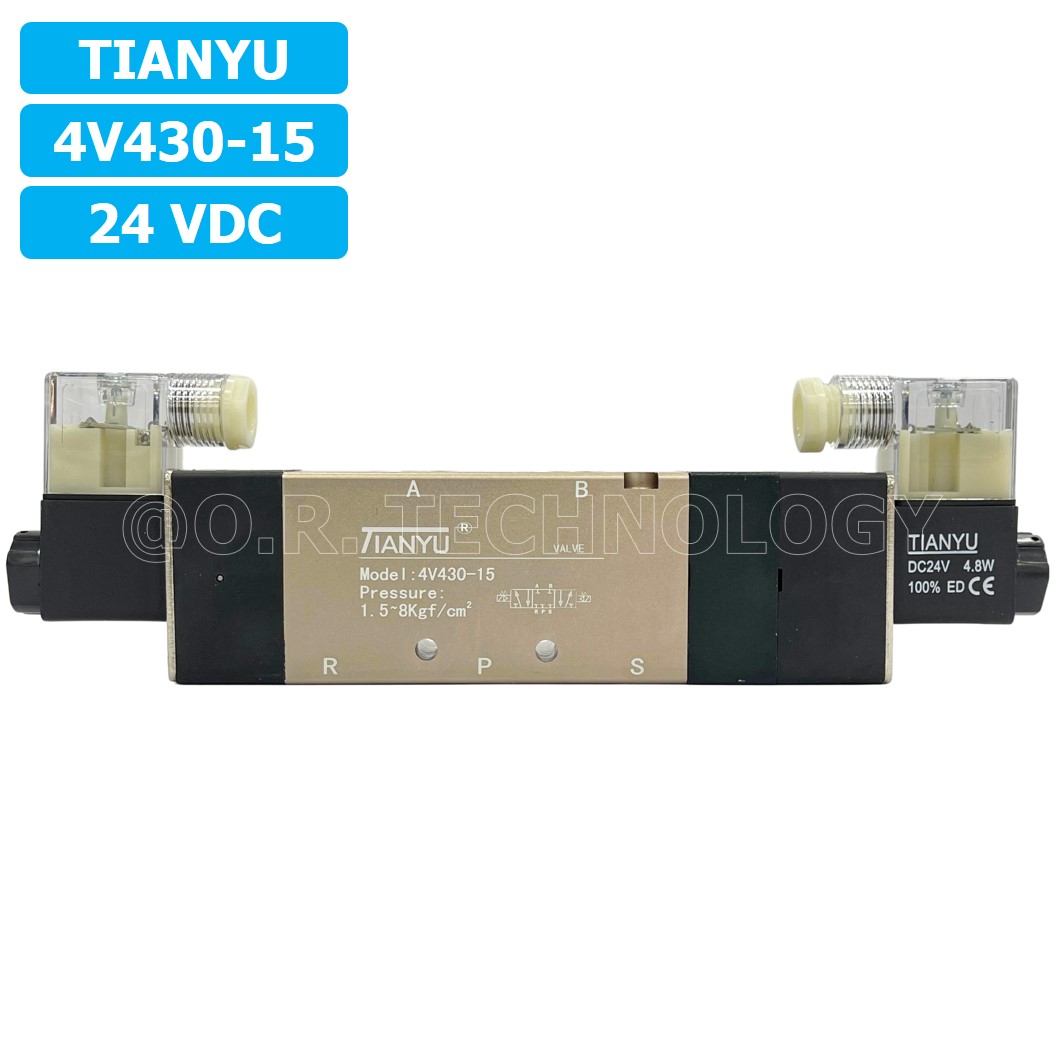 (1ชิ้น) 4V430-15 24VDC โซลินอยด์วาล์ว คอยล์ 2 ข้าง 5/3 Double Coil Solenoid Valve Pneumatic TIANYU โซลินอยด์วาล์วไฟฟ้า โซลินอยลม วาล์วลม กระบอกลม