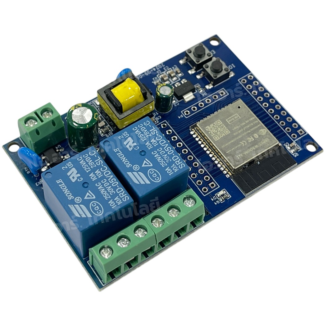 ESP32-Relay-AC-X2 บอร์ด ESP32 พร้อมรีเลย์ 2 ช่อง AC220V ESP32 WiFi Bluetooth 2 Channel Relay module 220VAC ESP32-WROOM development board