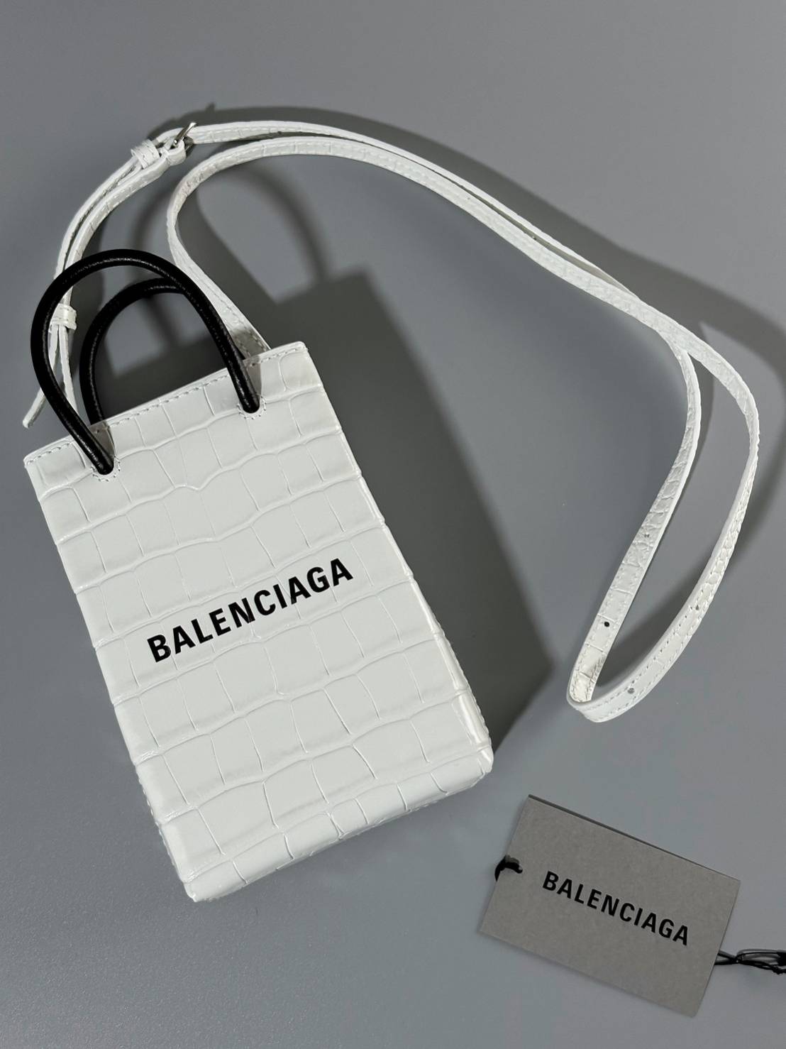 Balenciaga phone bag croc embossed