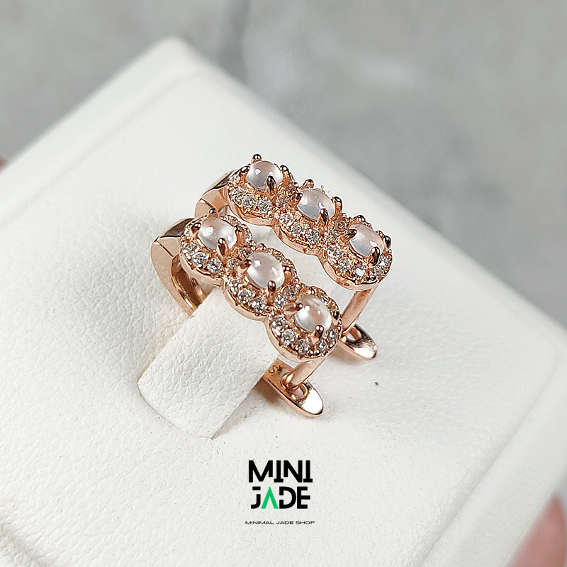 ต่างหูหยกพม่า Ice Jade เนื้อแก้วใส เรียง3เม็ด