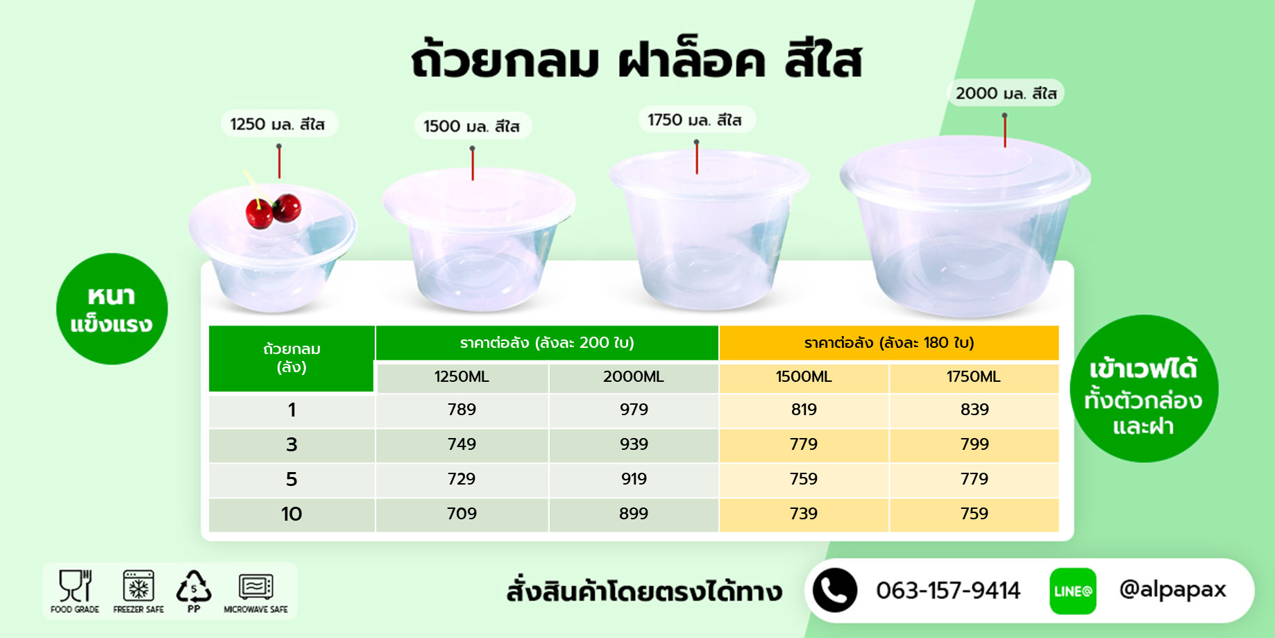 ถ้วยพลาสติก ถ้วยกลม ถ้วยซุป และถ้วยก๋วยเตี๋ยว พร้อมฝาล็อกราคาโปรโมชัน