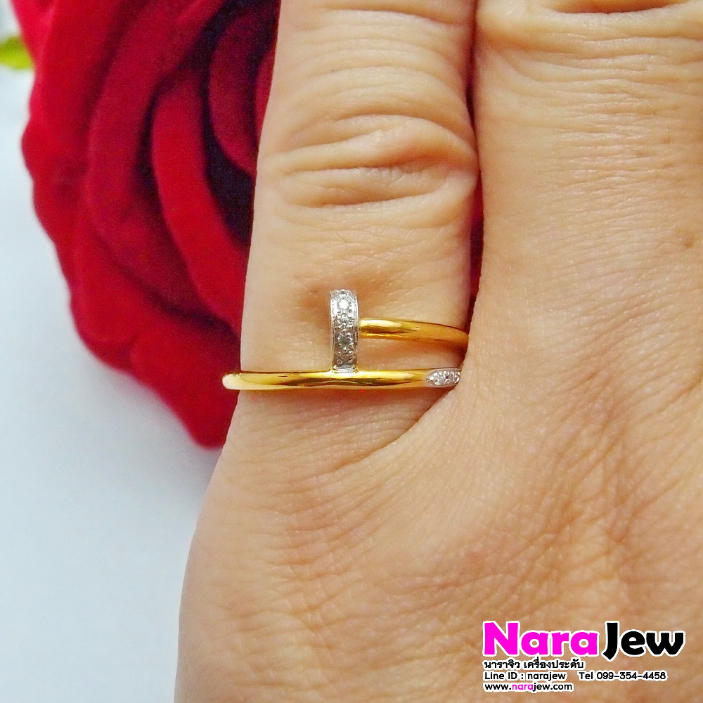 แหวนเพชร ตะปู ประดับเพชรแท้ 0.05 ct น้ำขาว 97 ทองคำแท้ 9K