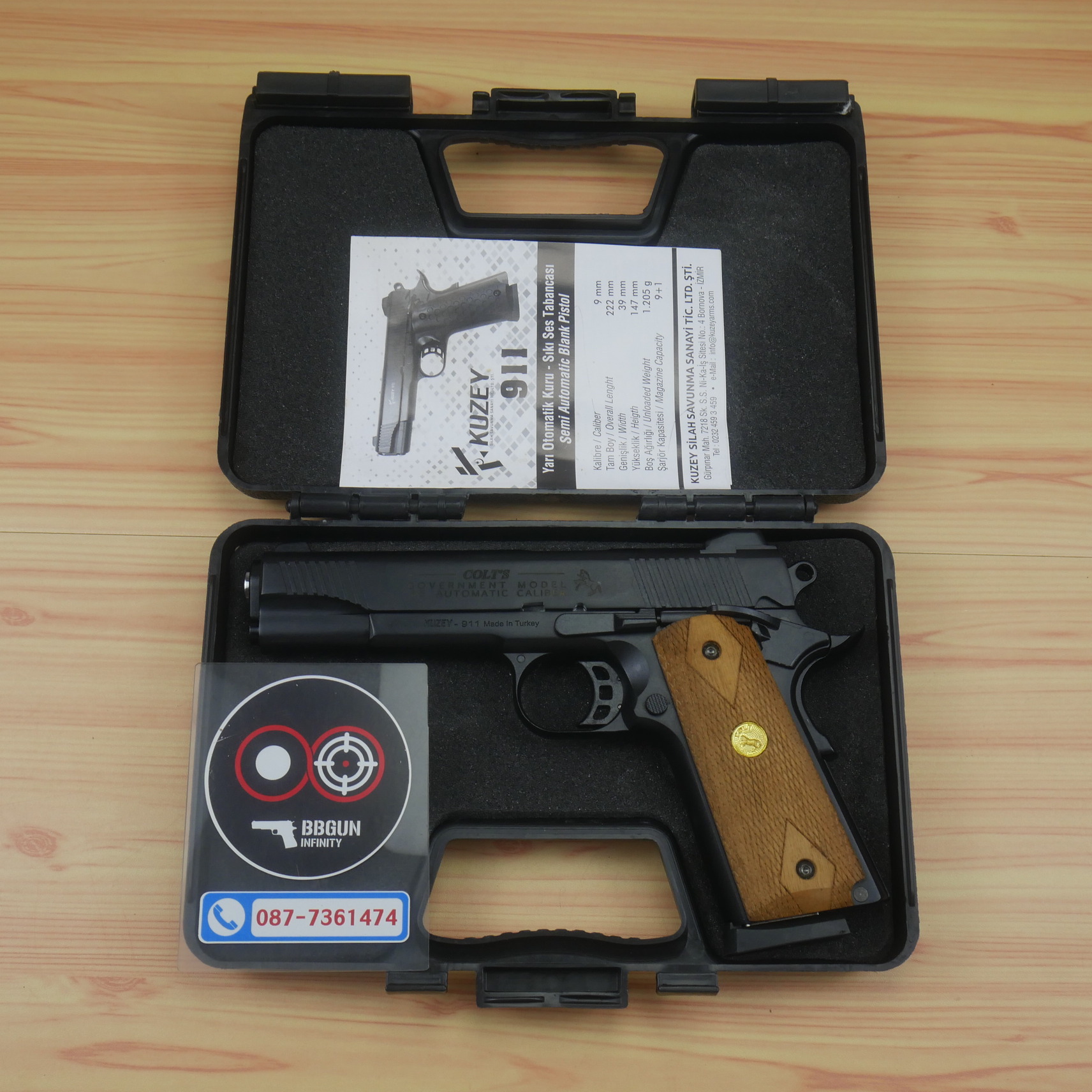แบลงค์กัน KUZEY M1911 COLT GOVERMENT 100 Year สีดำ 5 นิ้ว blank gun ด้ามไม้