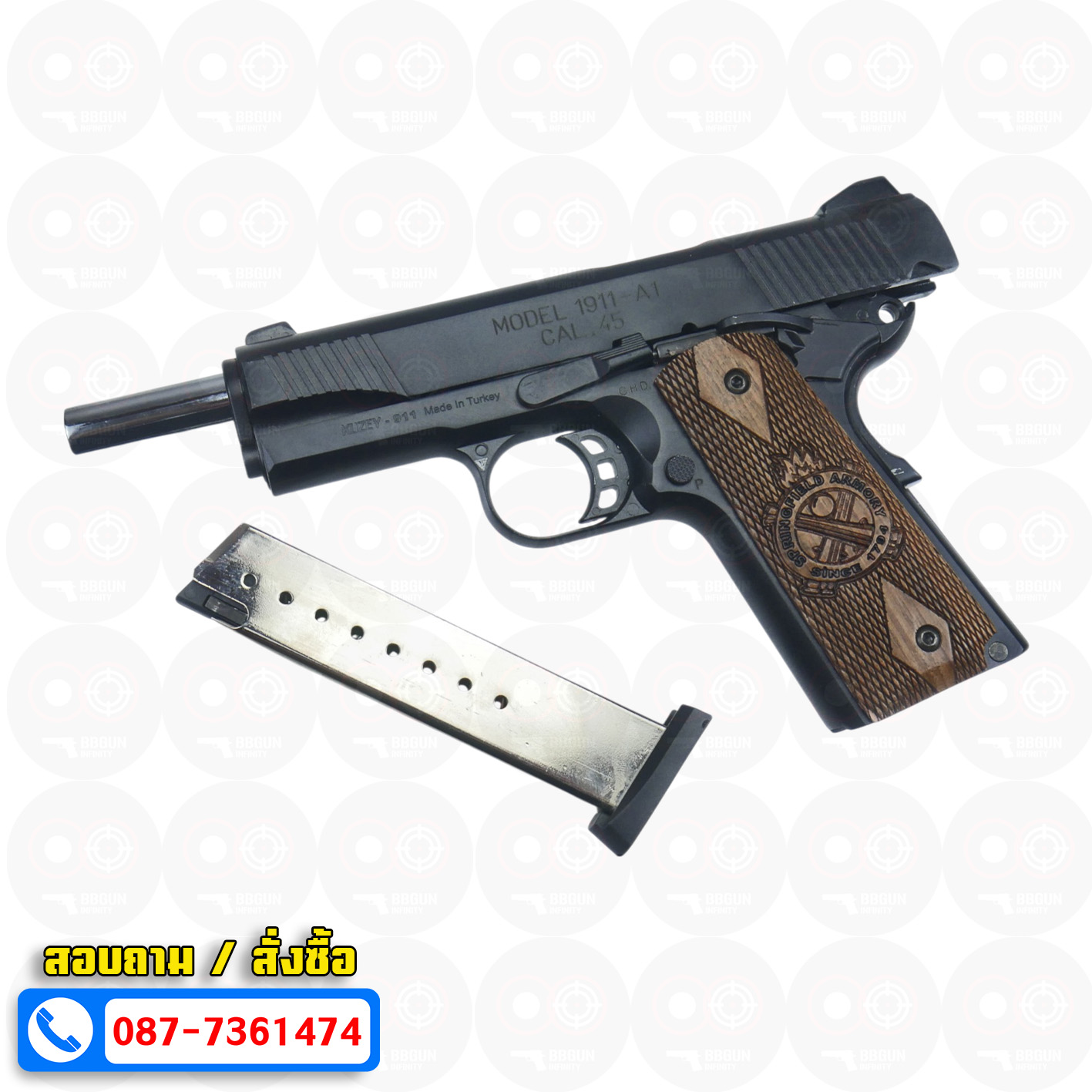 แบลงค์กัน KUZEY M1911-A1 SPRINGFIELD ARMORY สีดำ 5 นิ้ว blank gun ด้ามไม้