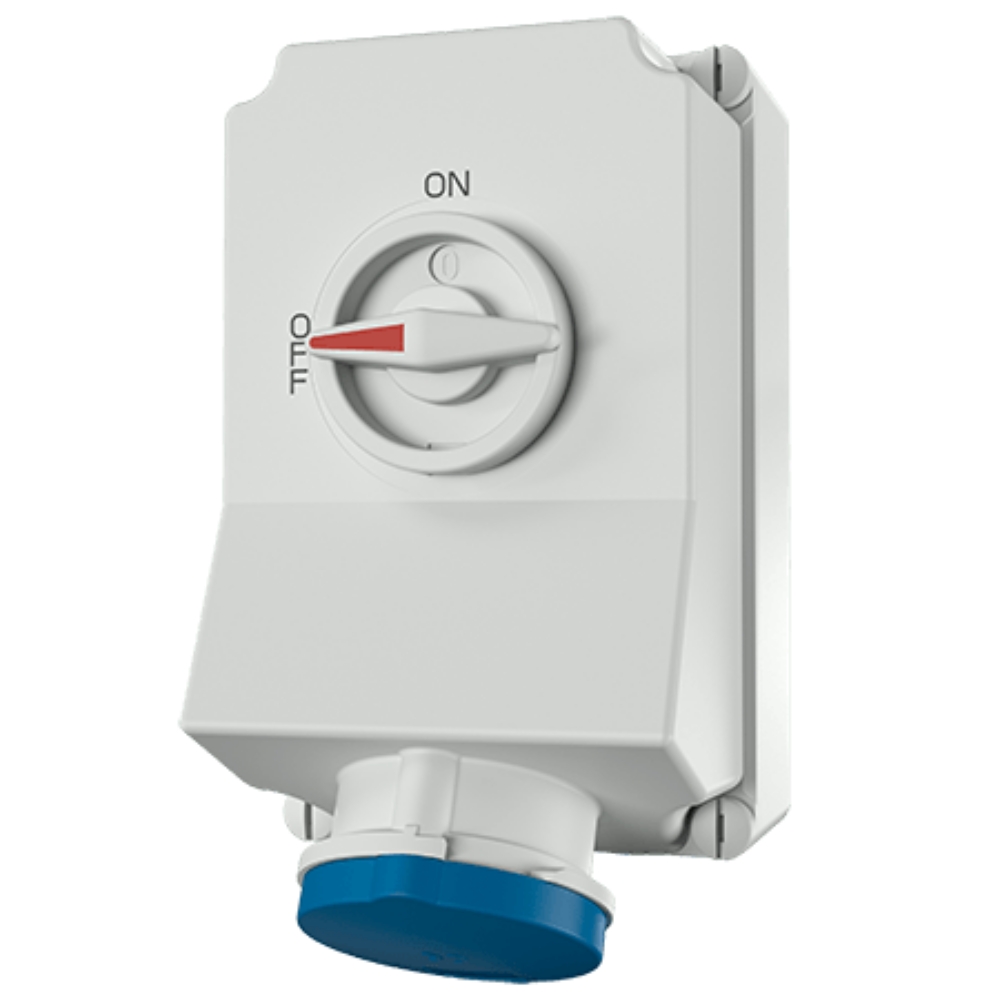 6571 MENNEKES ปลั๊กตัวเมียติดผนัง พร้อมสวิทว์และ DUO-Interlock (2P+E) 63A 230V IP44