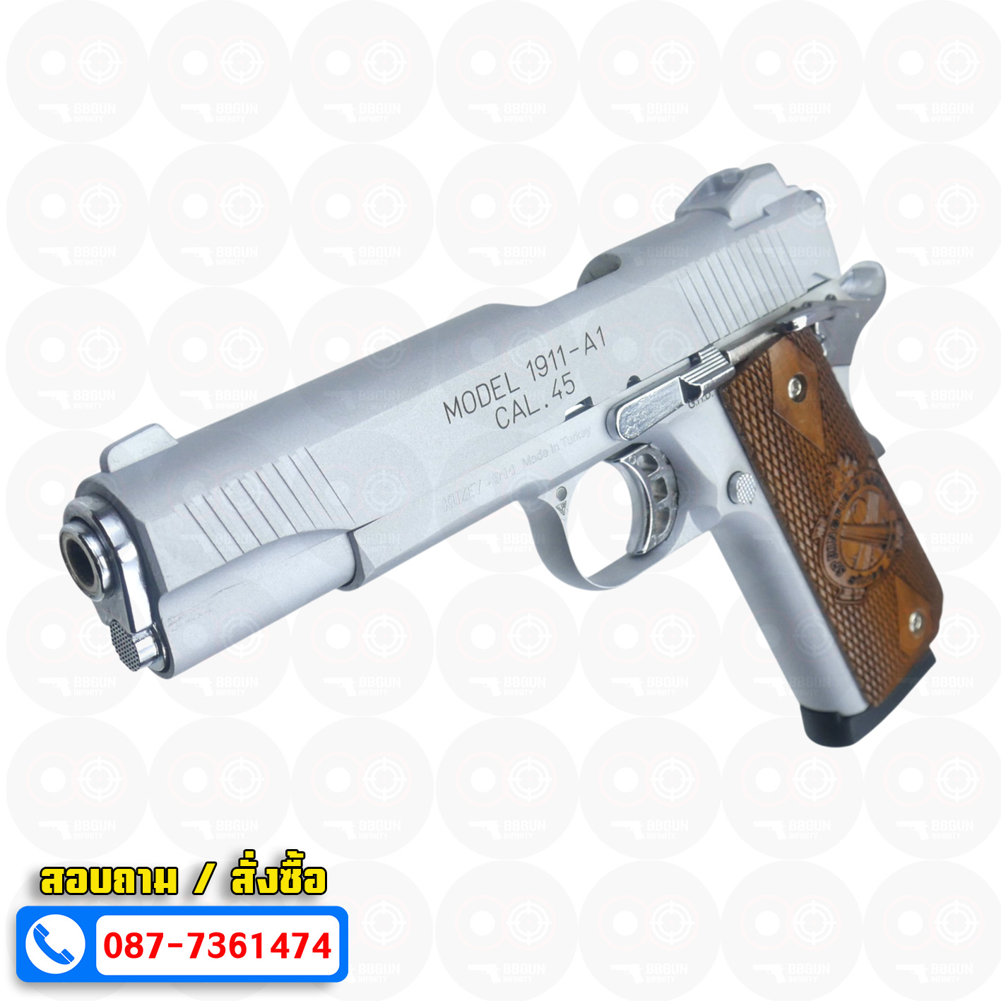 แบลงค์กัน KUZEY M1911-A1 SPRINGFIELD ARMORY สีเงินด้าน 5 นิ้ว blank gun ด้ามไม้