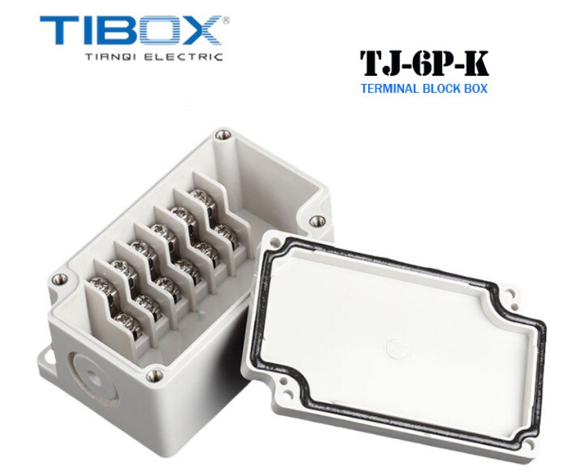 TJ-6P-K TIBOX Terminal Block Box IP66 (กล่องพลาสติก พร้อมเทอร์มินอลบล็อก)Size : 55x91x43 mm.