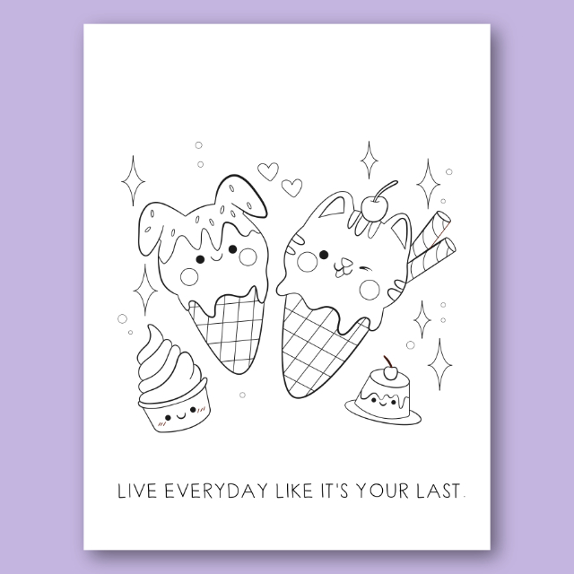 สมุดระบายสีอาหารสุดน่ารัก Kawaii Food Coloring Book พร้อมคำคมสร้างแรงบันดาลใจ