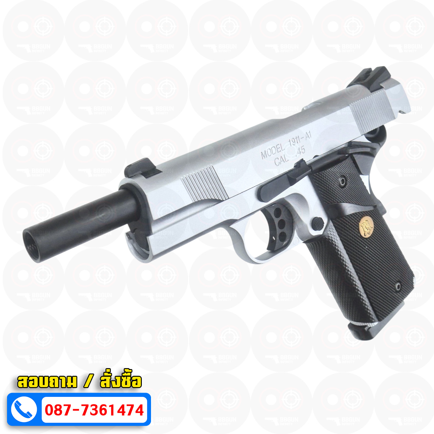 บีบีกันอัดแก๊ส Army Armament R27S Springfield 1911 สีเงิน BB GUN