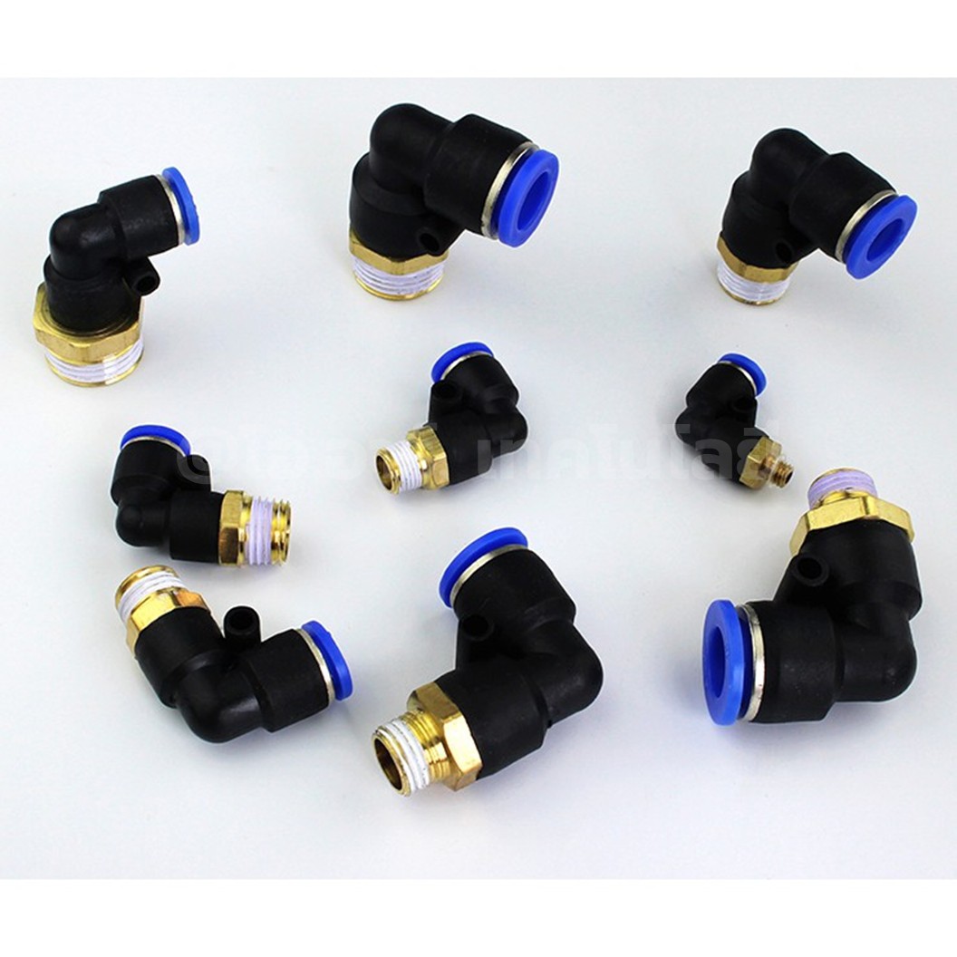 PL ข้อต่อลมเกลียวนอก งอ90องศา Male Thread Elbow Connector Pipe Quick Fittings Air Connector Pneumatic ข้อต่อลมงอ เกลียวนอก ข้องอ