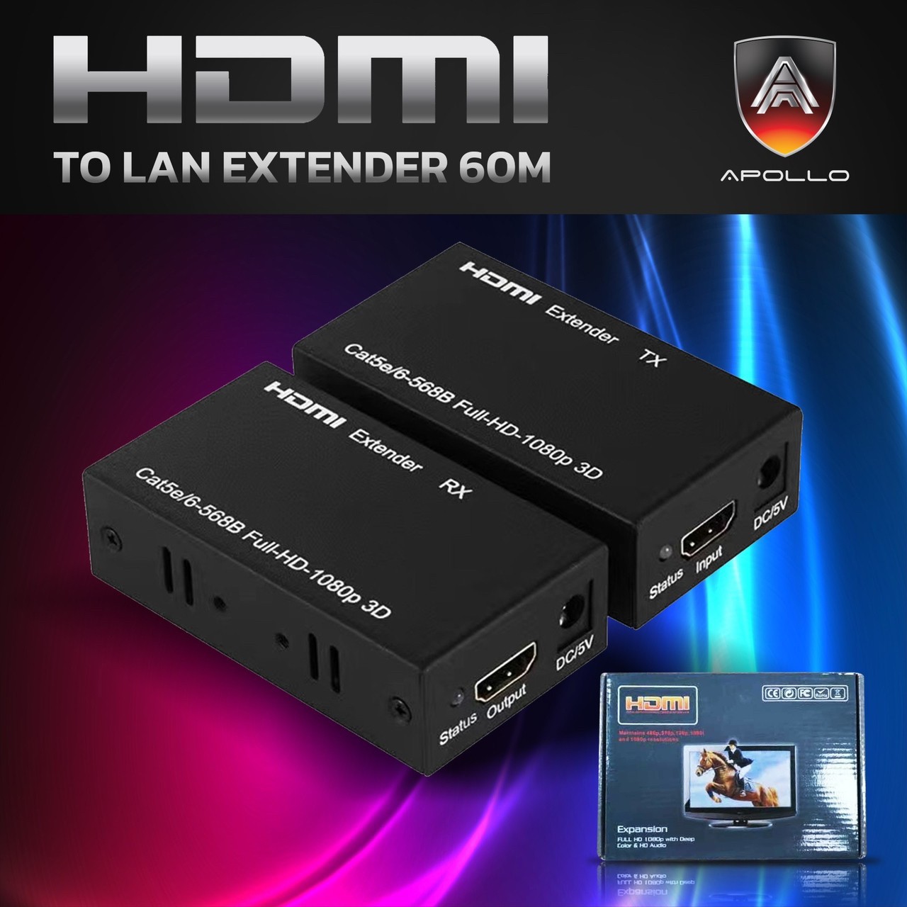 Apollo HDMI Extender Full HD 1080p 60M. ตัวแปลงสัญญาณ HDMI to LAN