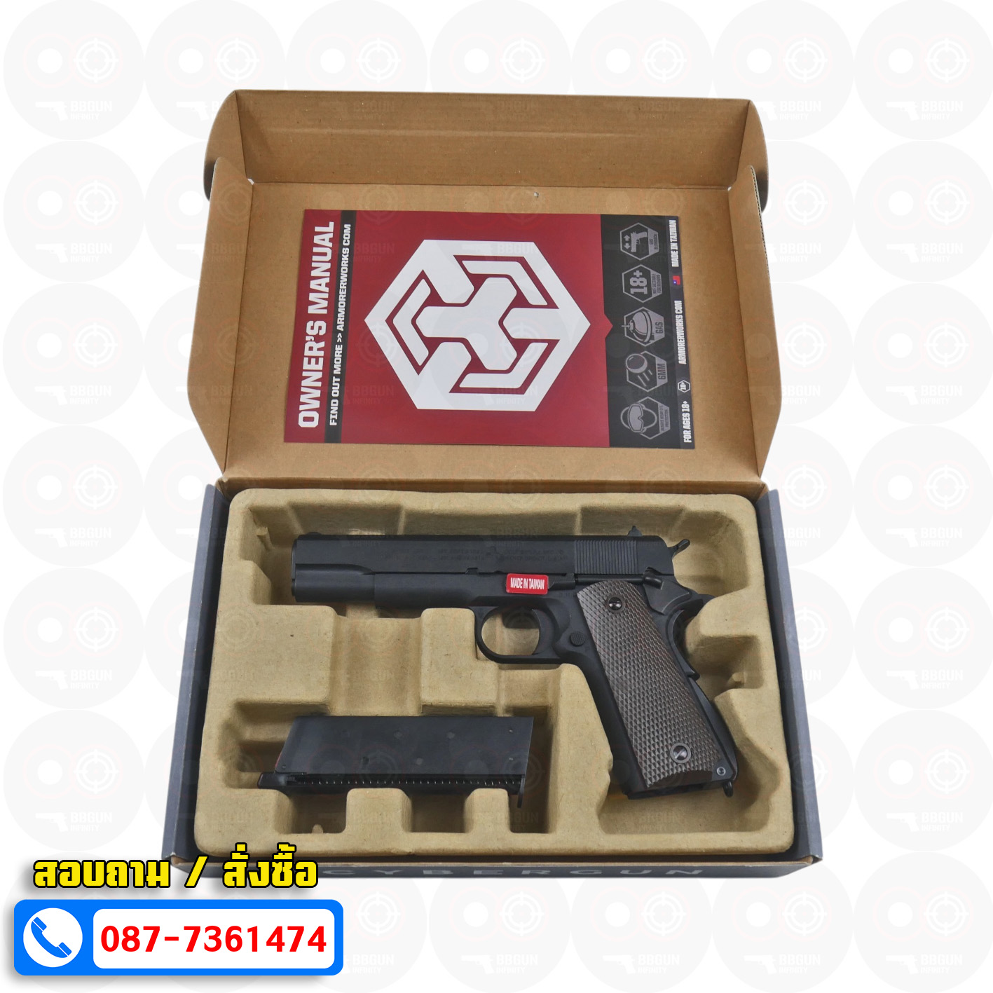 Cybergun / AW Colt M1911A1 Green Gas Version (Black) Full Marking ร่องลึก บีบีกันอัดแก๊ส