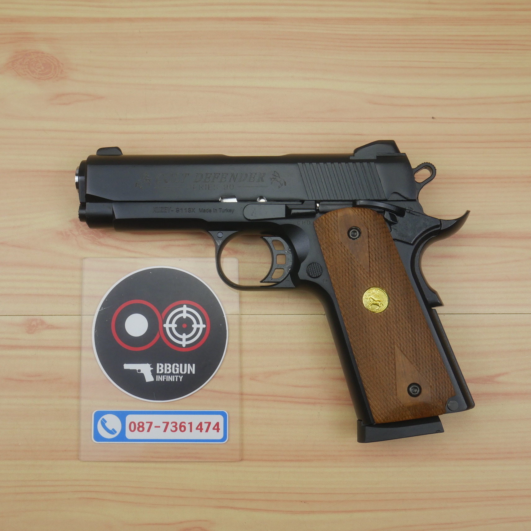 แบลงค์กัน KUZEY M1911 COLT'S DEFENDER SERIES 90 สีดำ 4 นิ้ว ด้ามไม้ Blank Gun