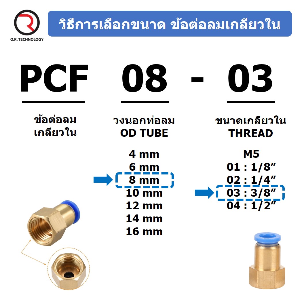 (4ชิ้น) PCF4-02 ข้อต่อลมทองเหลืองเกลียวใน ข้อต่อลม ข้อต่อลมเกลียวใน Female Thread Straight Pneumatic Quick Connectors Fitting