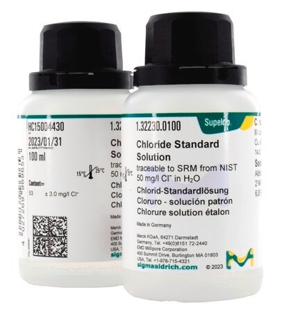 132230 Chloride Standard Solution traceable to SRM from NIST 50 mg/l Clˉ in H₂O