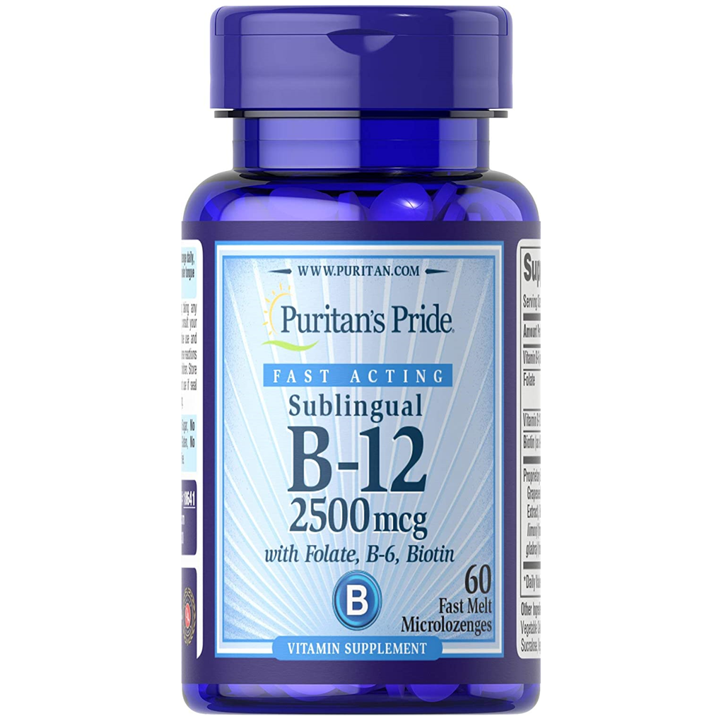 Puritan's pride B12 2500 mcg แบบอมละลาย 60 เม็ด รสเชอรี่ ดูดซึมได้ทันที วิตามินบี 12 บำรุงระบบประสาท สร้างเม็ดเลือดแดง