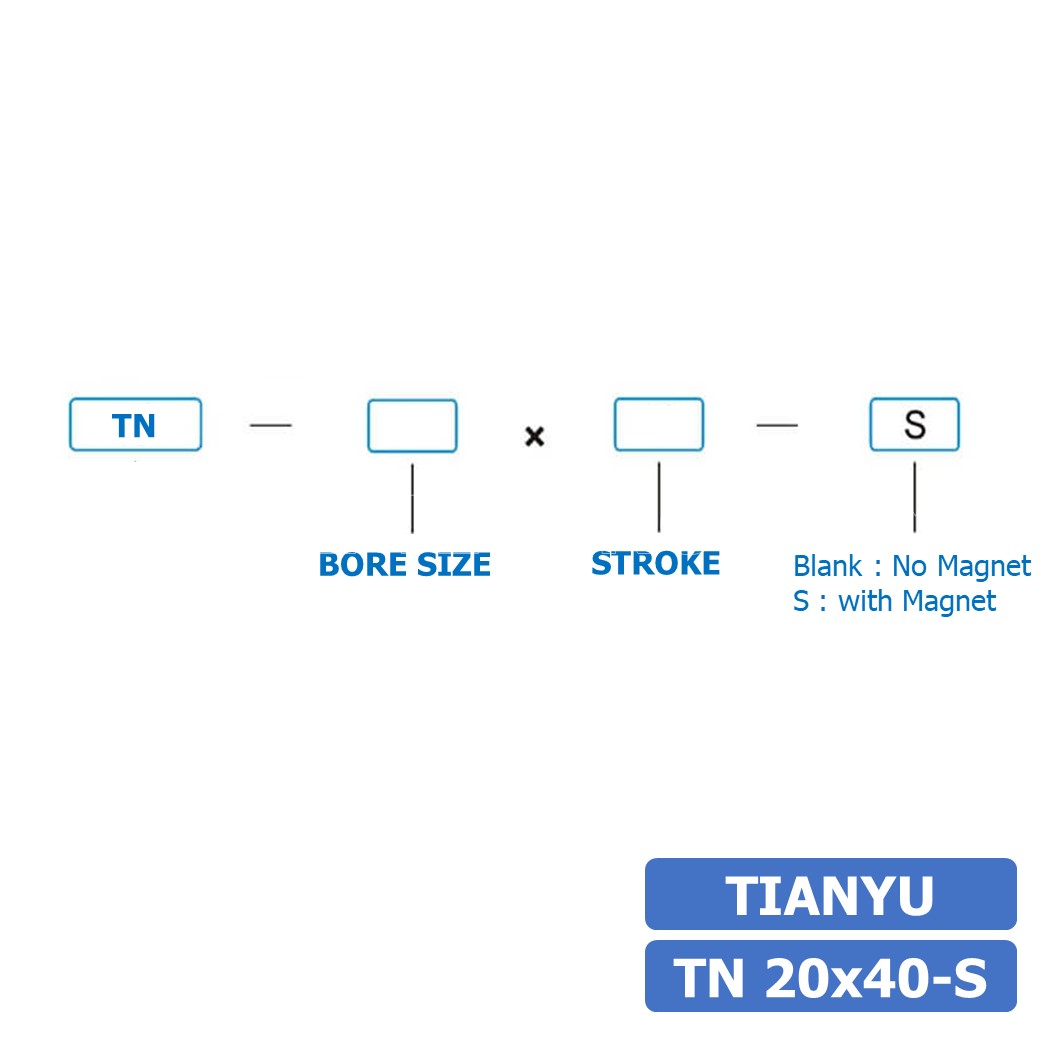 TN20 กระบอกลม แบบแกนคู่ กระบอกลมคอมแพ็ค 2 แกน Twin-Rod Cylinder compact Double-shaft Air Pneumatic (Bore20 x Stroke10-70)