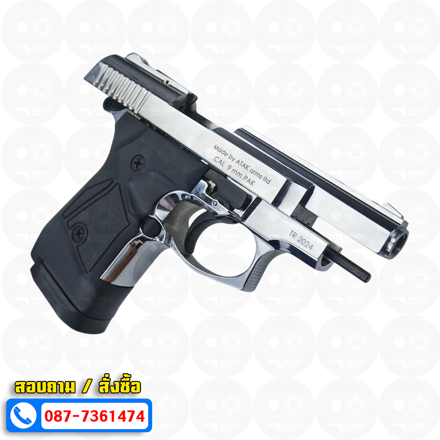 ปืนแบลงค์กัน Zoraki 914 Auto สีเงินเงา 9mm P.A.K. BlankGun (แถมกล่องใส่ปืน)