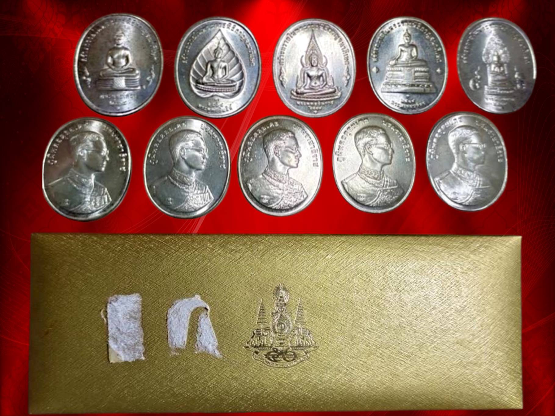 พระพุทธปัญจภาคี พิมพ์ใหญ่ ครบชุด 5 เหรียญ เนื้อเงิน ปี 2539 พร้อมกล่องครบถ้วน