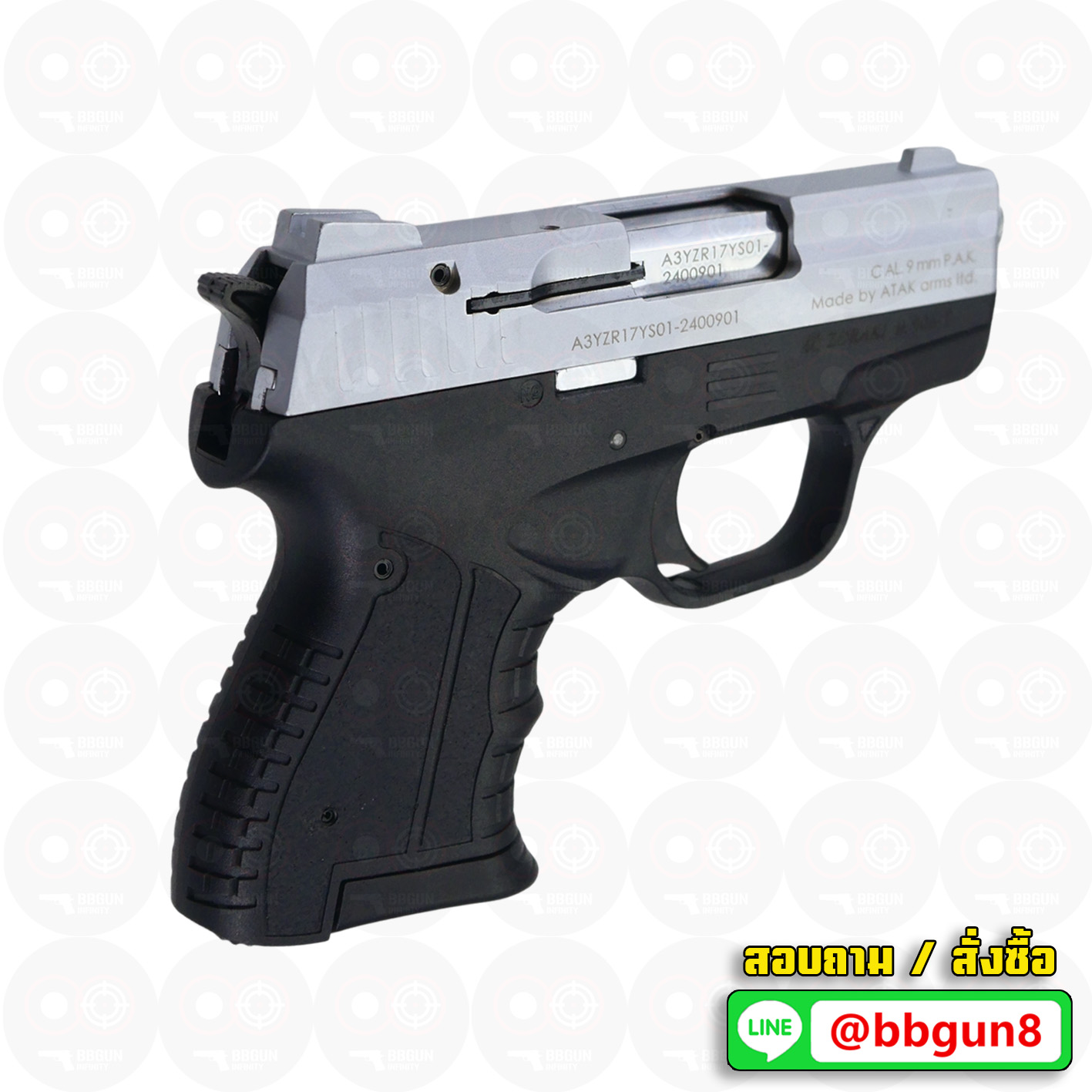 Blank GUN Zoraki M 906 - T สีเงินด้าน แบลงค์กัน (แถมกล่องใส่ปืน) รอบ EU ปลายส้ม