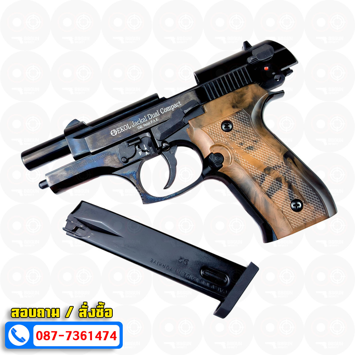 แบลงค์กัน Ekol Jackal Dual Compact 4" สีดำ Full Auto blankgun (แถมกล่องใส่ปืน แม็กกาซีน 2 อัน)