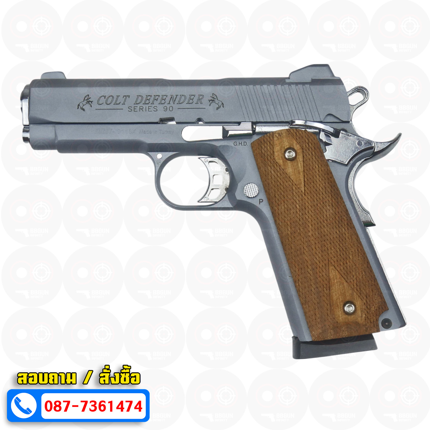แบลงค์กัน KUZEY M1911 COLT'S DEFENDER SERIES 90 สีสโมค 4 นิ้ว ด้ามไม้ Blank Gun