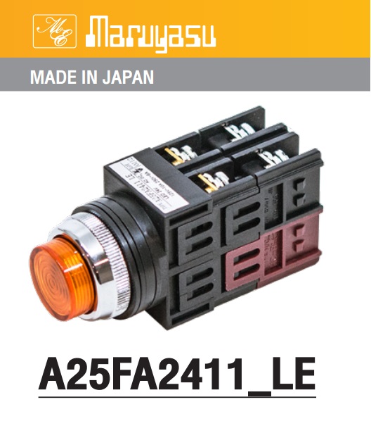 MARUYASU A22FA2411YLE สวิทช์กดมีไฟหัวนูน LED 24 โวลต์ 1NO1NC φ22 mm.(G-O-R-Y)