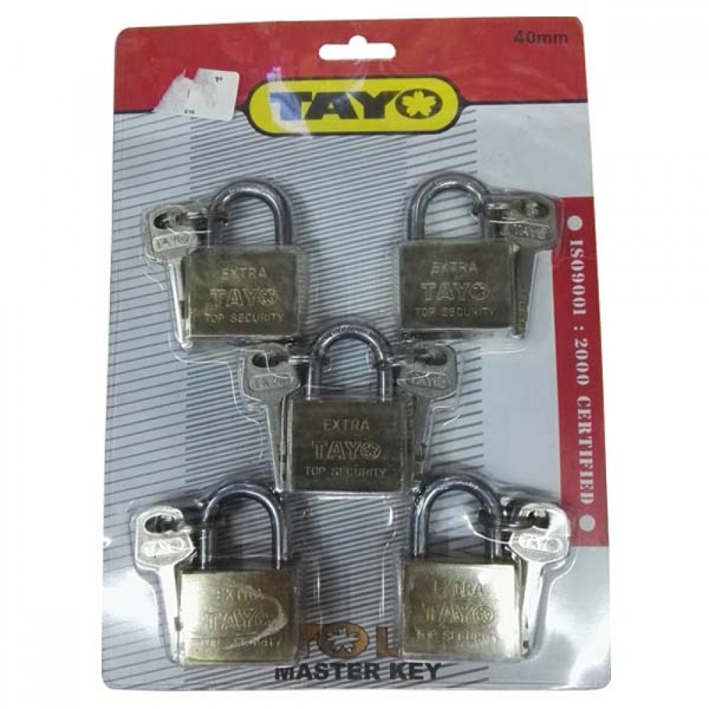 กุญแจระบบลูกปืน รุ่นคอสั้น TAYO มี MASTERKEY 5 ตัวชุด 50 มม. (ราคารวมแวท) แม่กุญแจเหล็ก {รหัสสินค้า1901125201}
