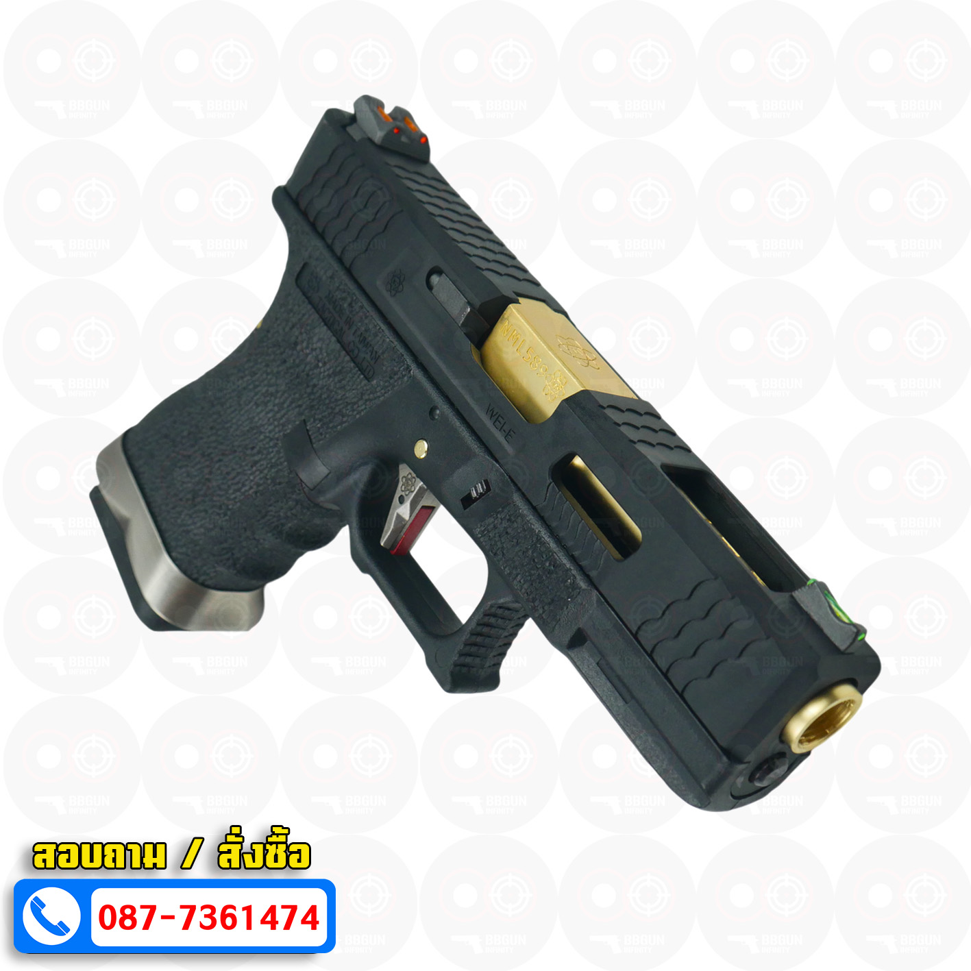 บีบีกันอัดแก๊ส WE G19 T1 G-Force Glock 19 GBB เฟรมดำ สไลด์ดำ ท่อทอง BB GUN