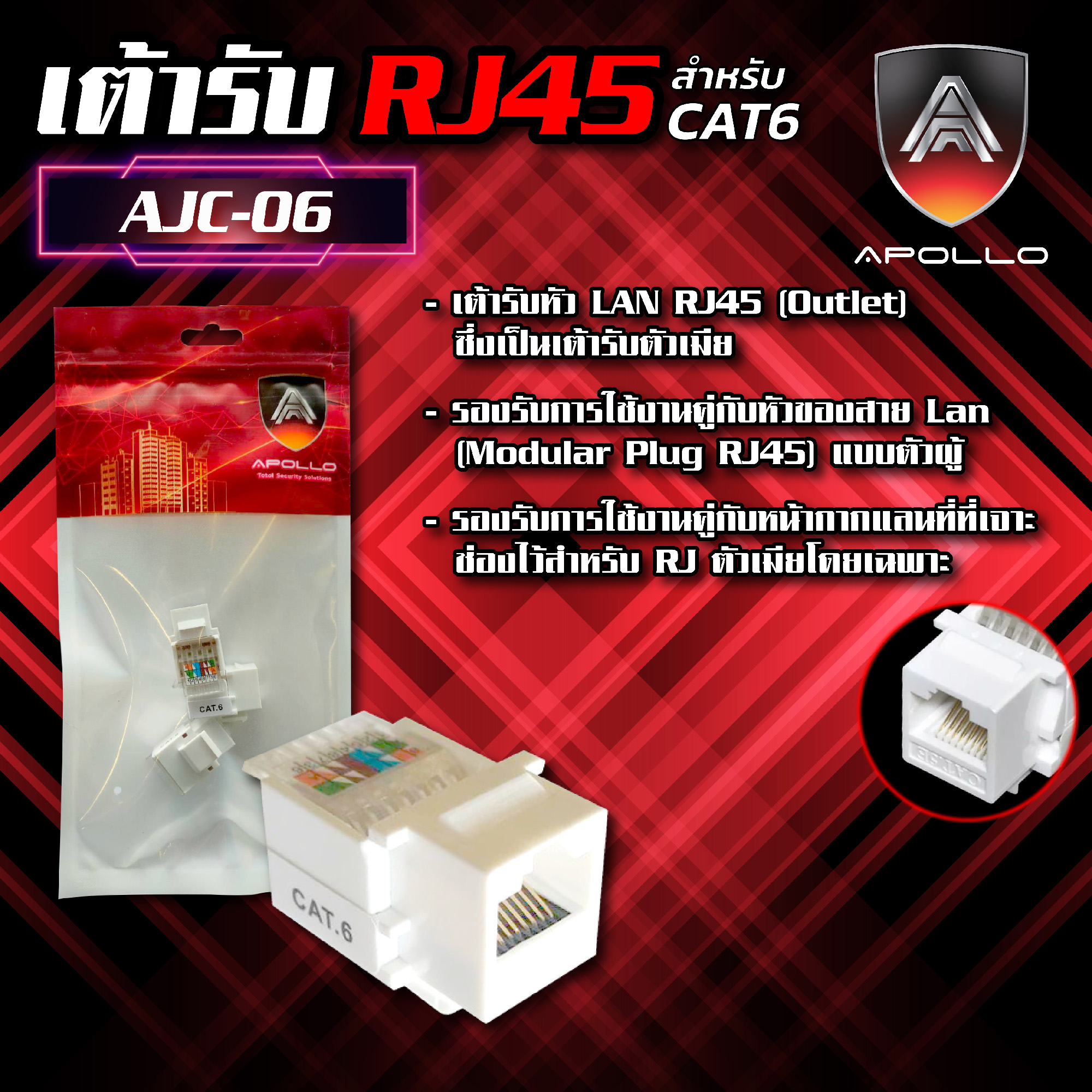 Apollo เต้ารับ RJ45 สำหรับ CAT5,CAT6