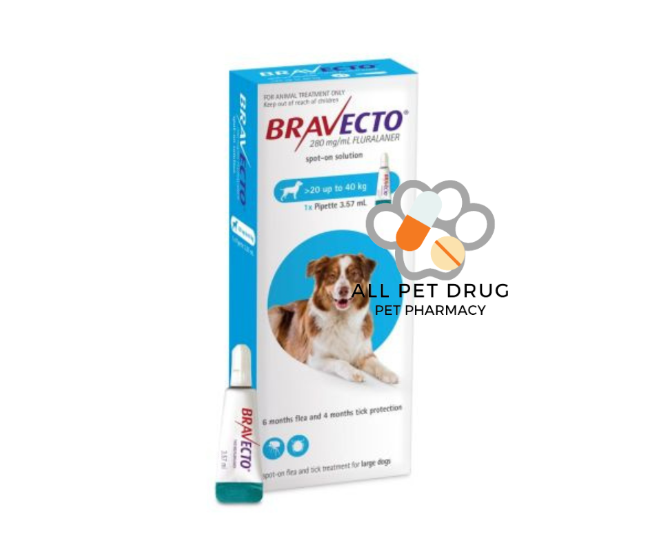 BRAVECTO SPOT ON FOR DOGS 20 - 40 kg.(1กล่อง/1หลอด)ยาหยดหลัง กำจัดเห็บหมัด ไรขี้เรื้อน ไรหู ป้องกันได้นาน 3 เดือน สำหรับสุนัข