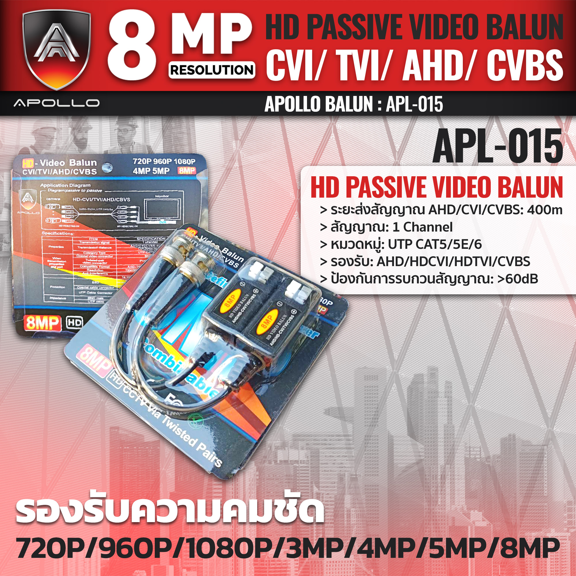 Apollo Balun บาลัน 8MP 400M รุ่น APL-015