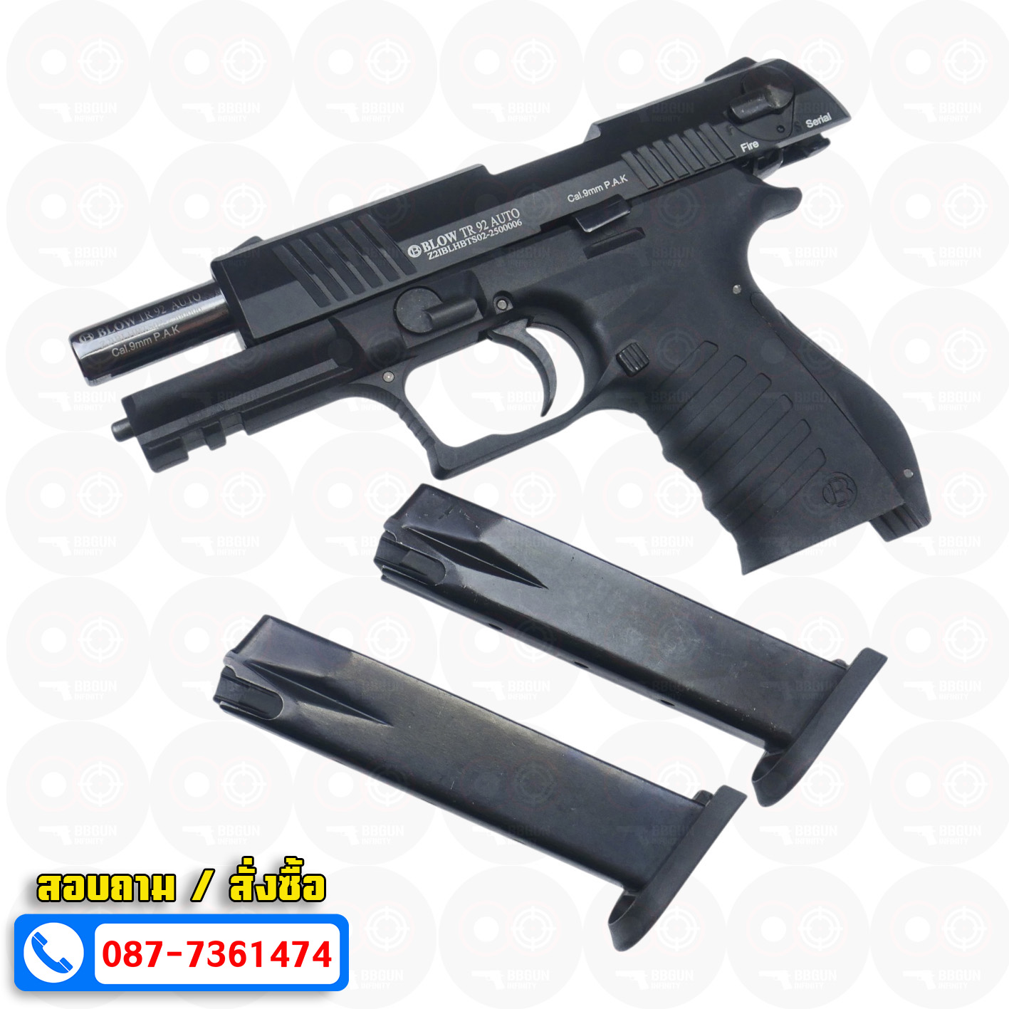 แบลงค์กัน BLOW TR 92 AUTO สีดำ BLACK Blank Gun ( 2 แม็กกาซีน + กล่องปืน )