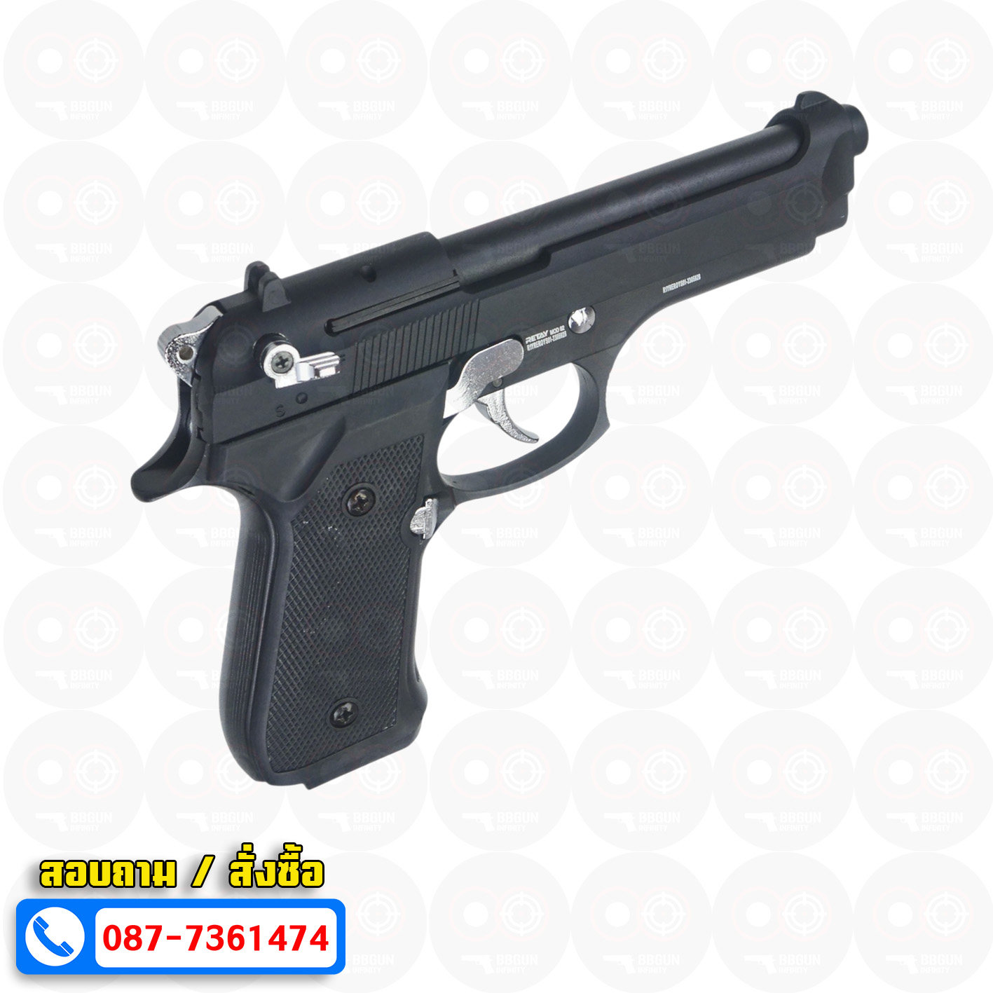 แบลงค์กัน Retay mod 92 black chrome blank gun Beretta M92 รีเท บาเร็ตต้า เอ็ม 92 สีดำ ไกเงิน