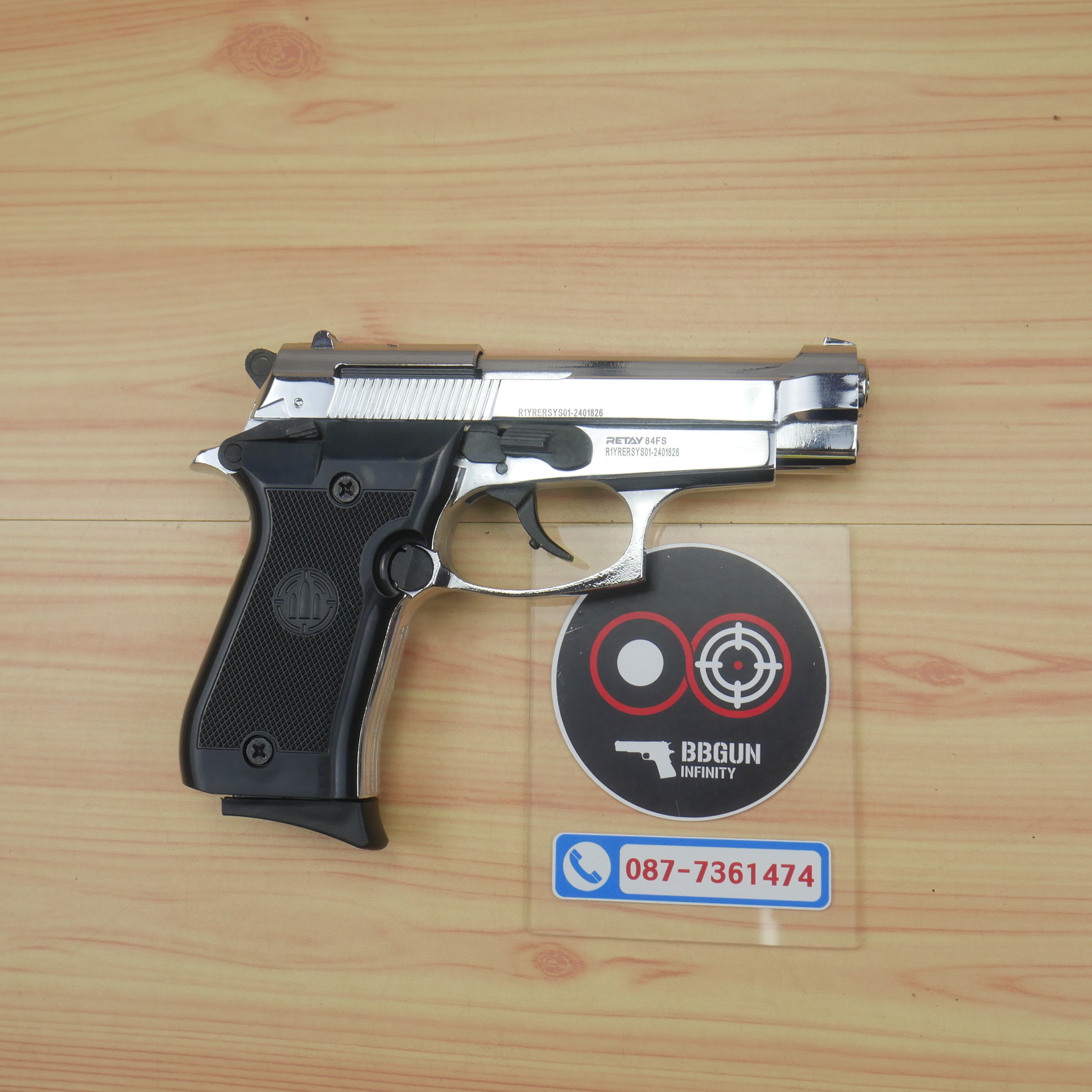 BLANK GUN RETAY M84 FS สีเงินเงา แบลงค์กัน 2 แม็กกาซีน BERETTA M84 บาเร็ตต้า m84