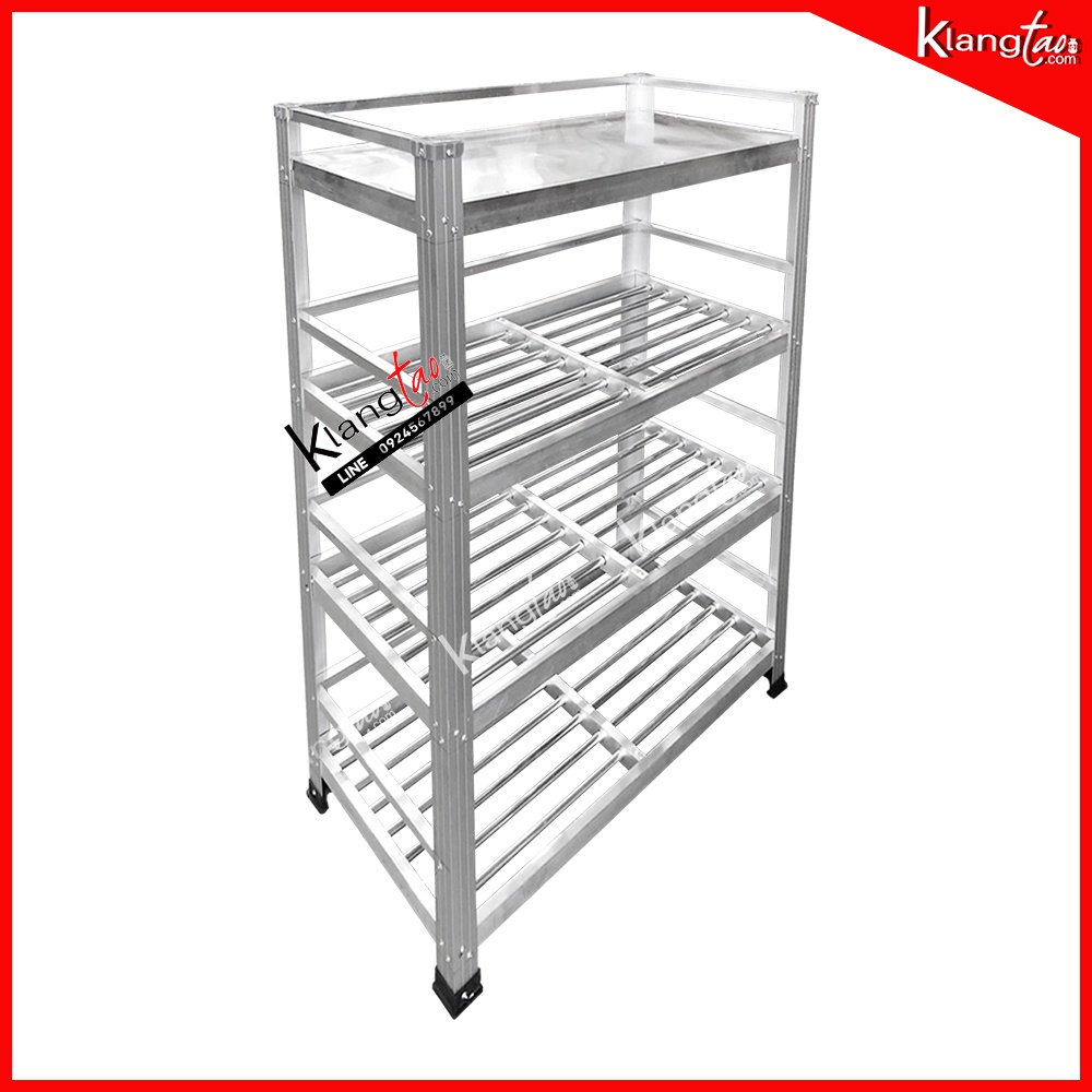 ชั้นวางรองเท้า วางของ แบบพับไม่ได้ 4 ชั้น ชั้นบนแผ่นเรียบ ชั้นล่างแผงซี่ (60 ซม.)