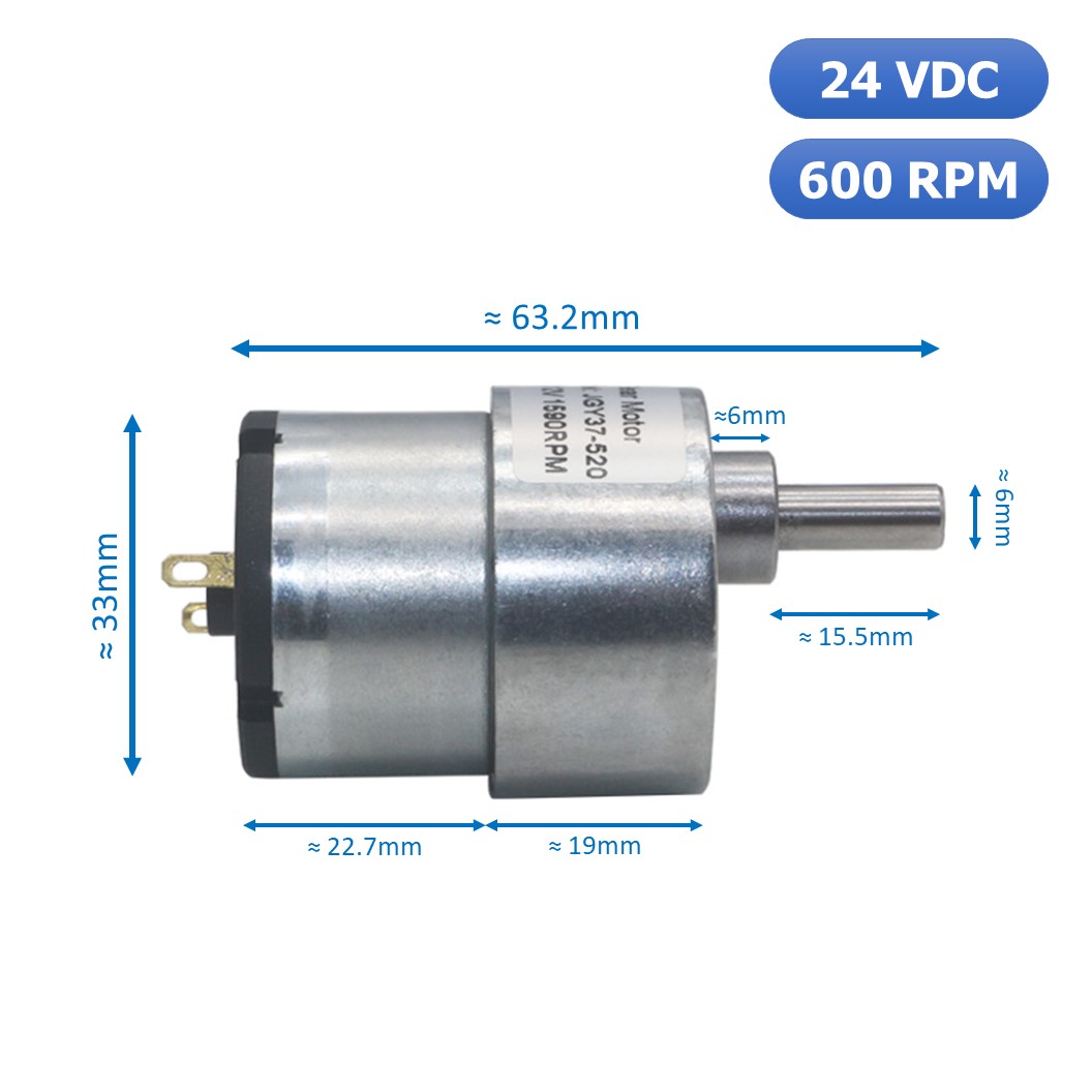 (1ชิ้น) JB035 มอเตอร์ มอเตอร์เกียร์ มอเตอร์อเนกประสงค์ ทอร์กสูง JGB37-520 JGB-520 Motor gear DC24V ความเร็วรอบ 600RPM/MIN (แกนขนาด 6mm, Shaft D)