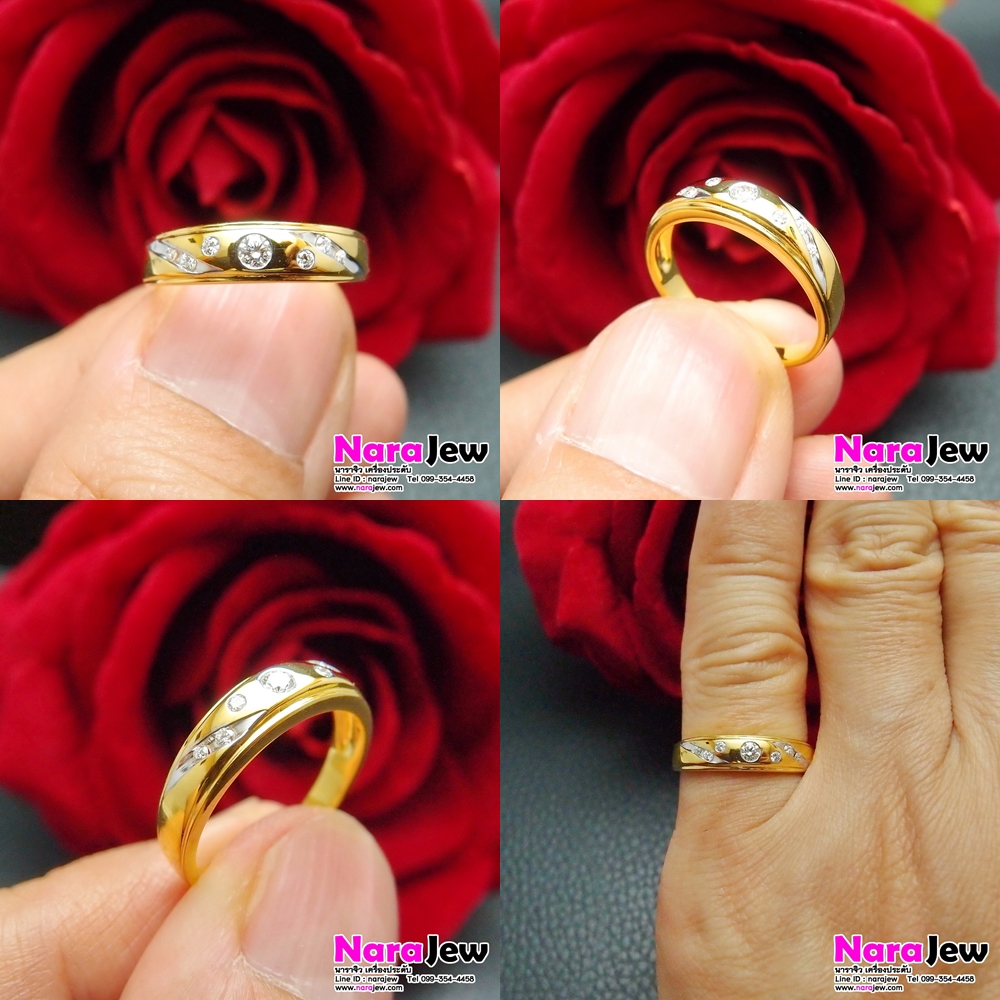 แหวนเพชร ทรงปลอกมีด ประดับเพชรแท้รวม 0.12 ct เพชรน้ำขาวใส 97 vs