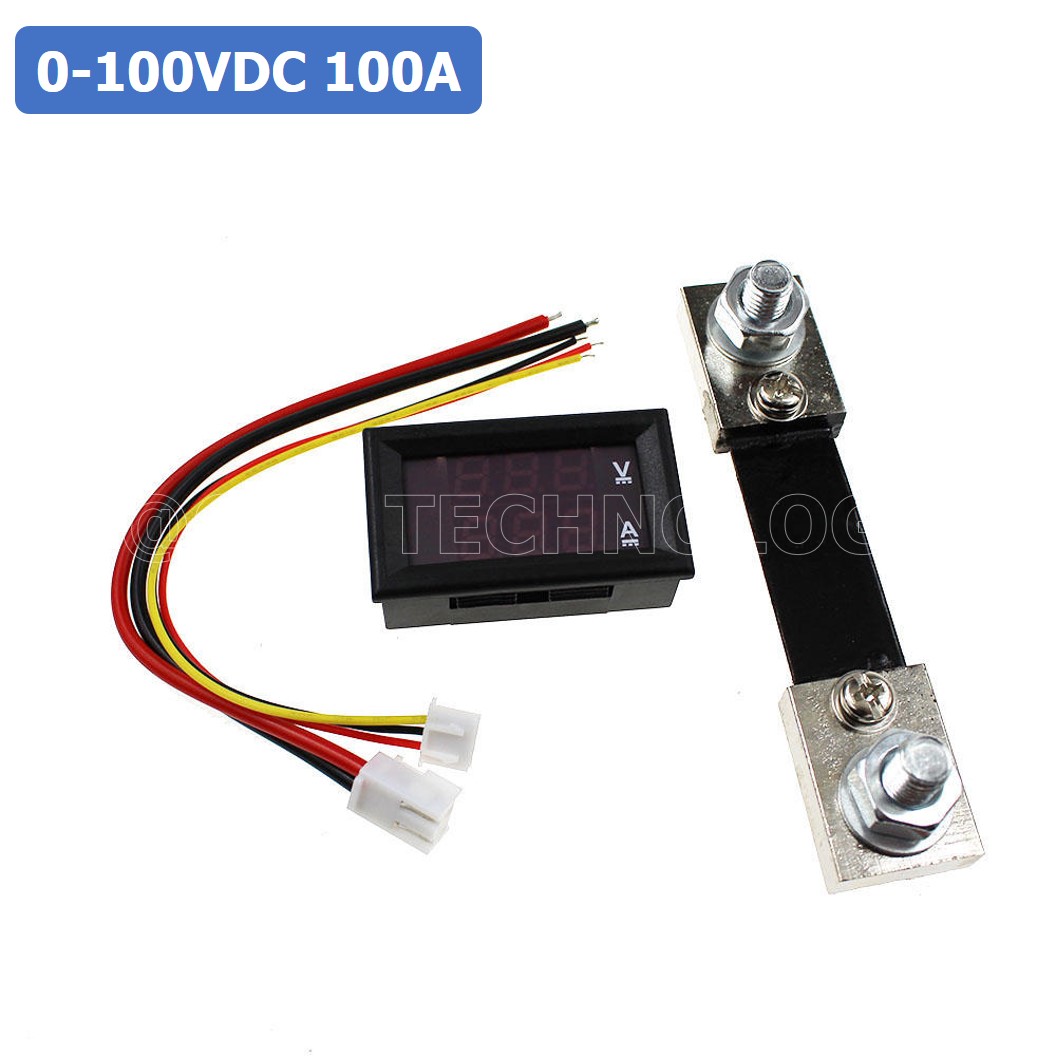 (1ชิ้น) NC071 หน้าจอวัดแรงดันและกระแส โวลล์-แอมป์มิเตอร์ 0.56inch 100V 100A Dual LED Voltmeter Ammeter Blue + Red with Diverter