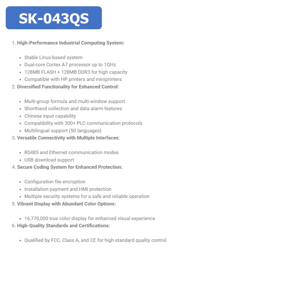 SAMKOON HMI SK-043QS จอทัชสกรีน 4.3" HMI Touch Screen 4.3" รองรับ Ethernet (Human Machine Interface)