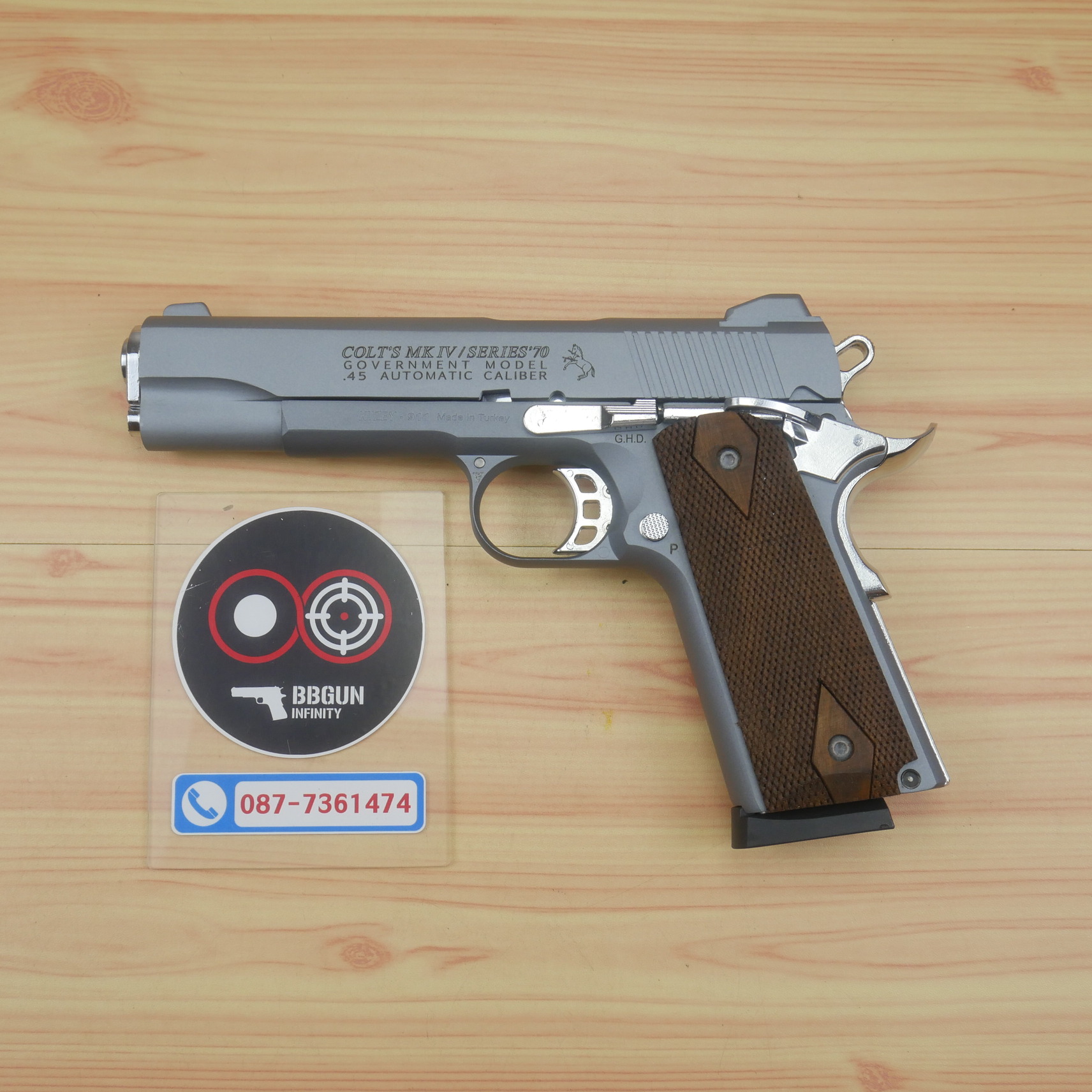 แบลงค์กัน KUZEY M1911 COLT'S MK IV SERIES'70 สีสโม๊ค 5 นิ้ว blank gun (smoke) ด้ามไม้