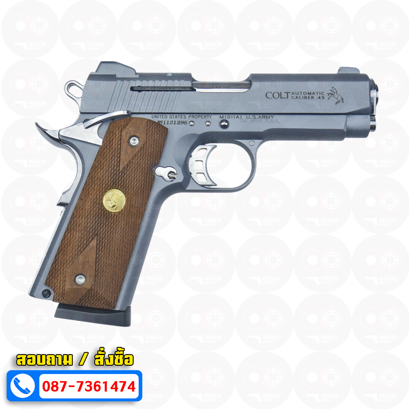 แบลงค์กัน KUZEY M1911 COLT MK IV SERIES 80 Smoke 4 นิ้ว สีสโมค ด้ามไม้ Blank Gun