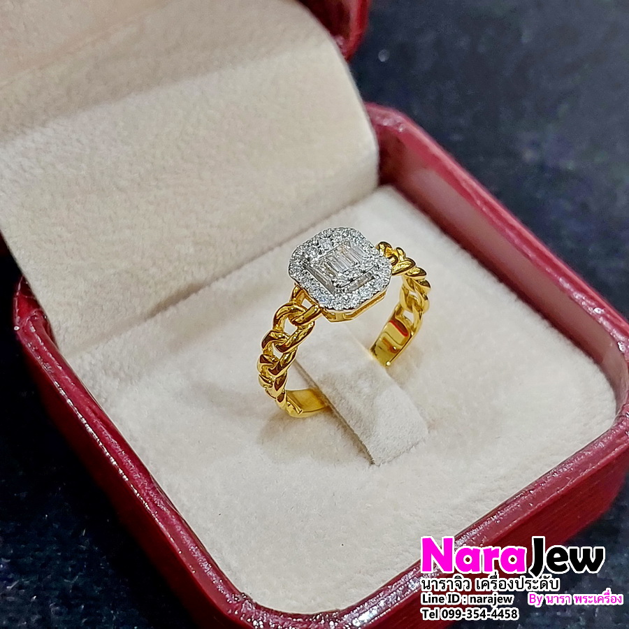แหวนเพชรแท้ ก้านแหวนลายเลส ดีไซน์สวยเรียบหรู