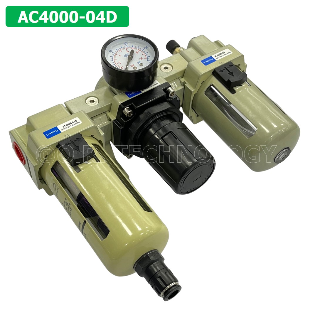 (1ชิ้น) AC4000-04D ชุดกรองลมแบบ 3 ตอน Auto Drain FRL 3 Unit Air Filter, Regulator & Lubricator TIANYU AC (AF+AR+AL) แบบระบายน้ำอัตโนมัติ