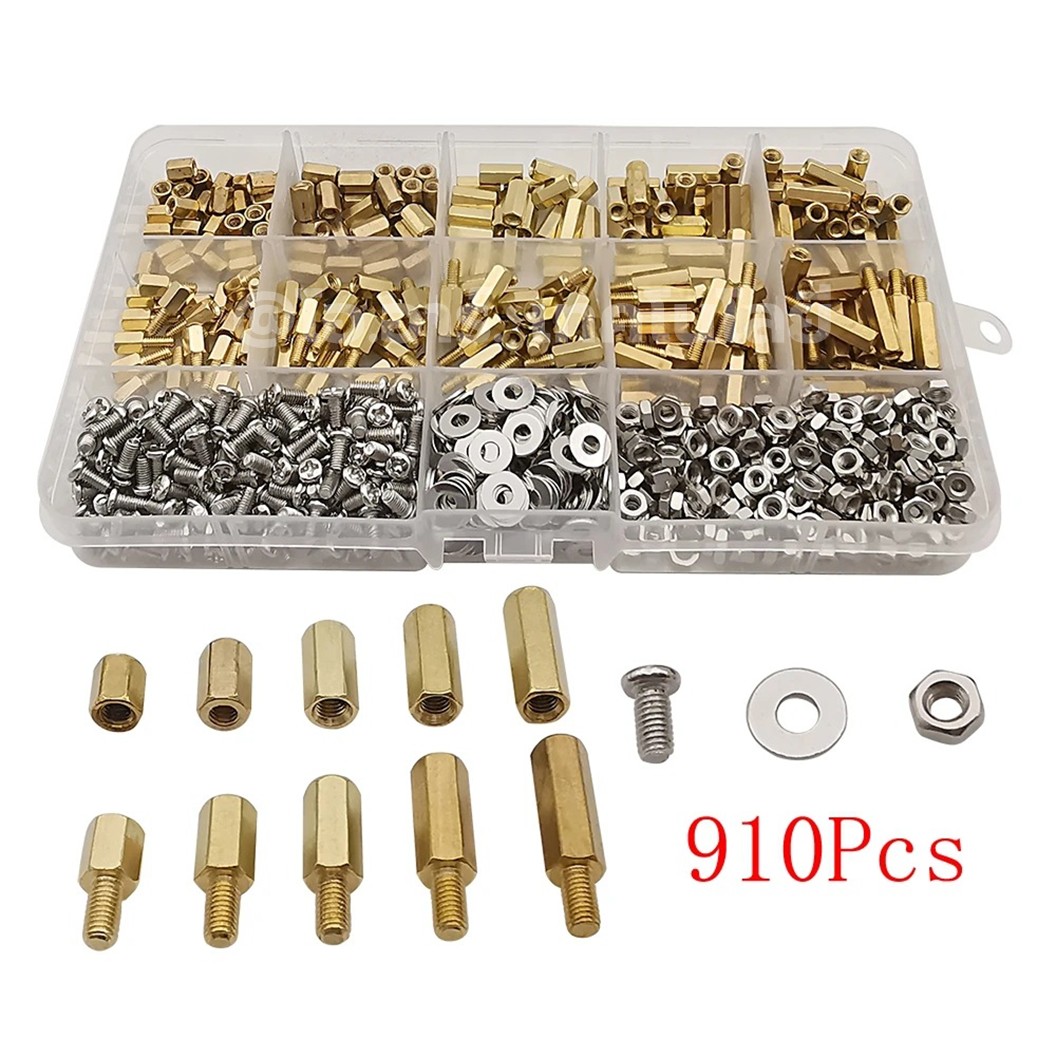 M3-910-Brass ชุดเสาทองเหลือง นอต สกรู M3 910ชิ้น 910Pcs M3 Hex Brass Standoff + Nut + Screw kit เสายึดแผ่นปริ้น เสารองบอร์ด ขารองบอร์ด เสารองแผ่น PCB