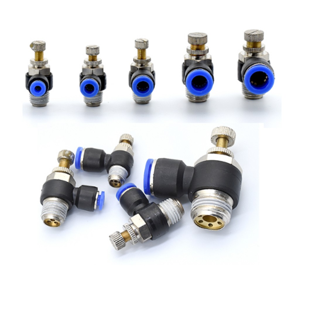 SL ข้อต่อปรับลม ข้อต่องอ 90องศา ตัวปรับลม 90 Degree Speed Controller Air Control Valve ข้อต่อลม ข้อต่อปรับความเร็วลม Air Flow Connector Fittings Pneumatic